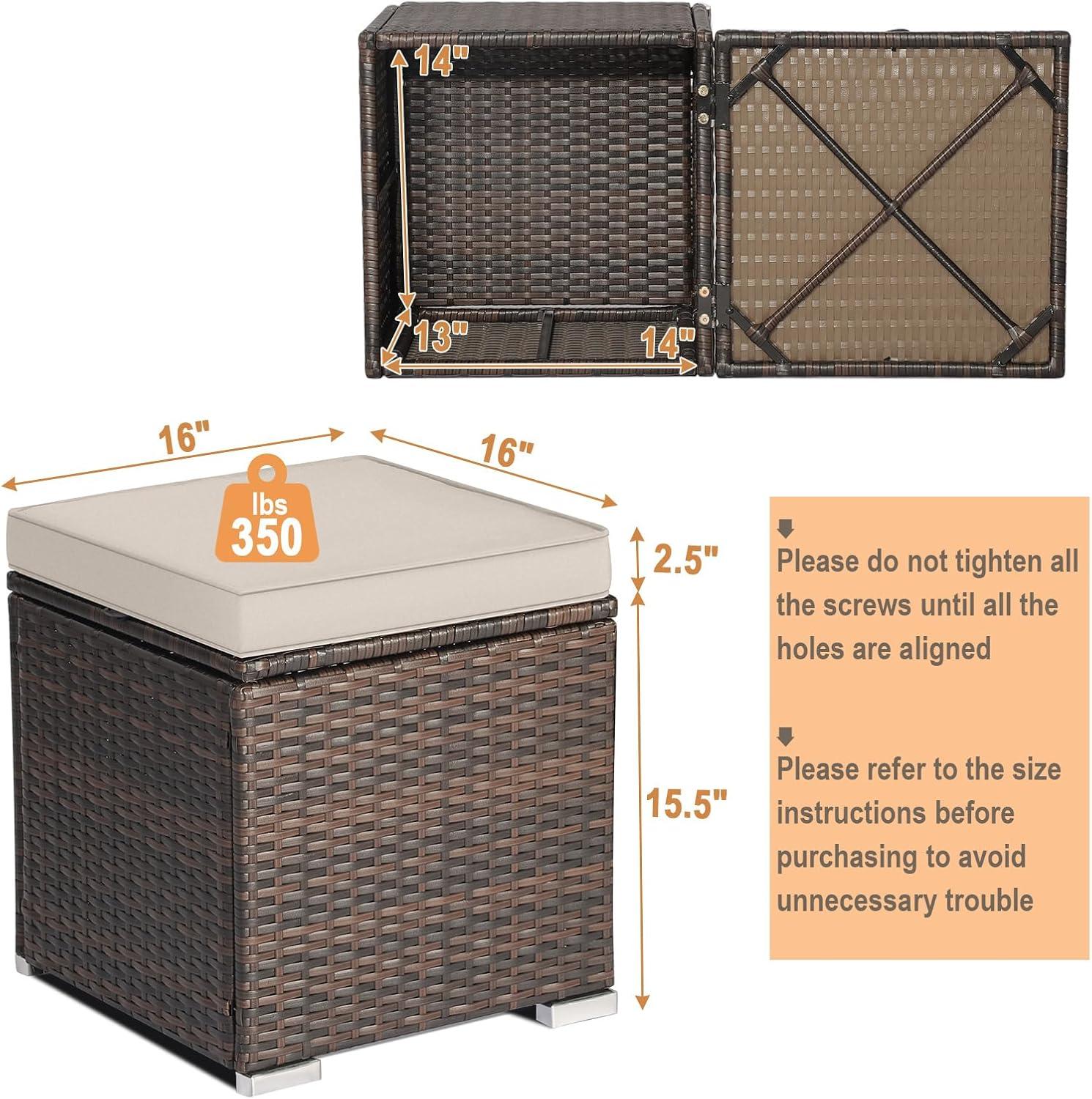 Latitude Run® 2-Pieces Patio Ottoman Set Outdoor Wicker Stool With Storage