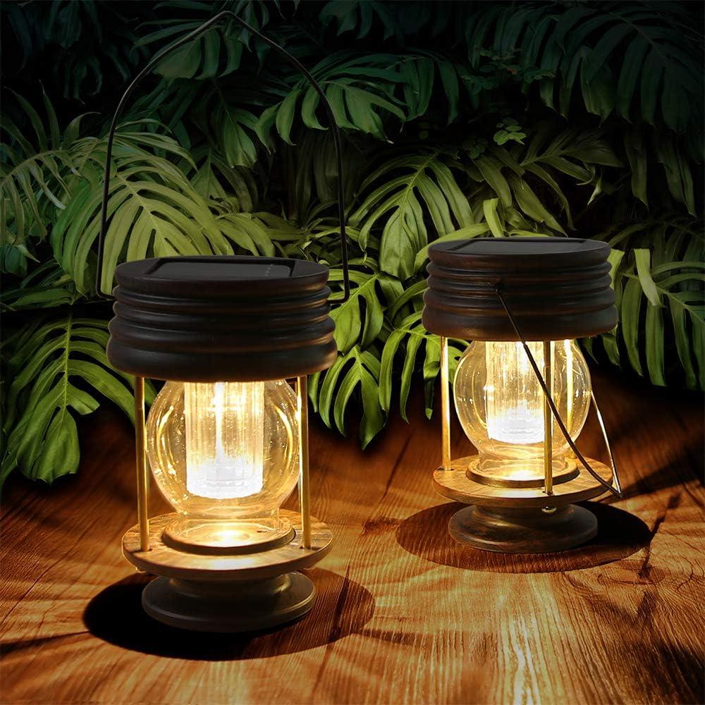 Solar Lanterns - Outdoor Waterproof Hanging Lights with Fairy LED Lights for Tabletop Desk (2 Pack)