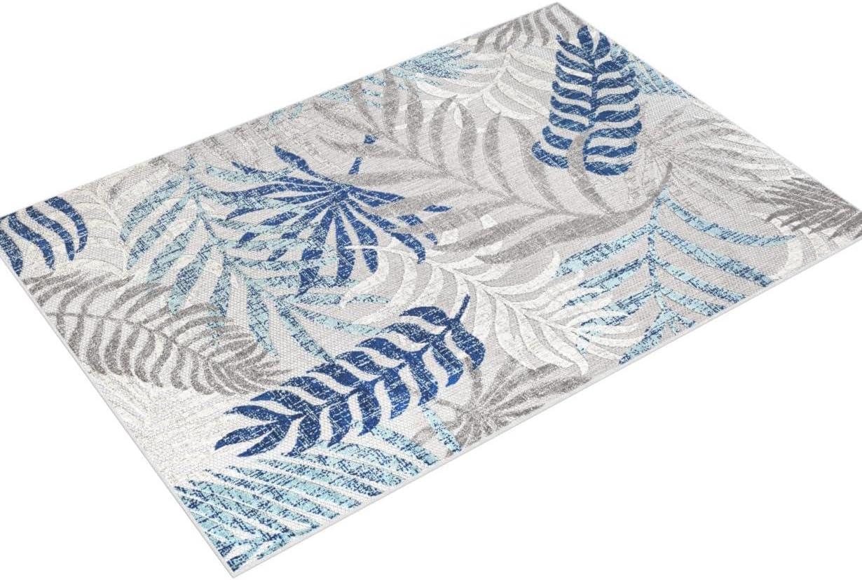JONATHAN Y Tropics Palm Leaves Indoor/Outdoor Gray/Blue 5 ft. x 8 ft. Area Rug