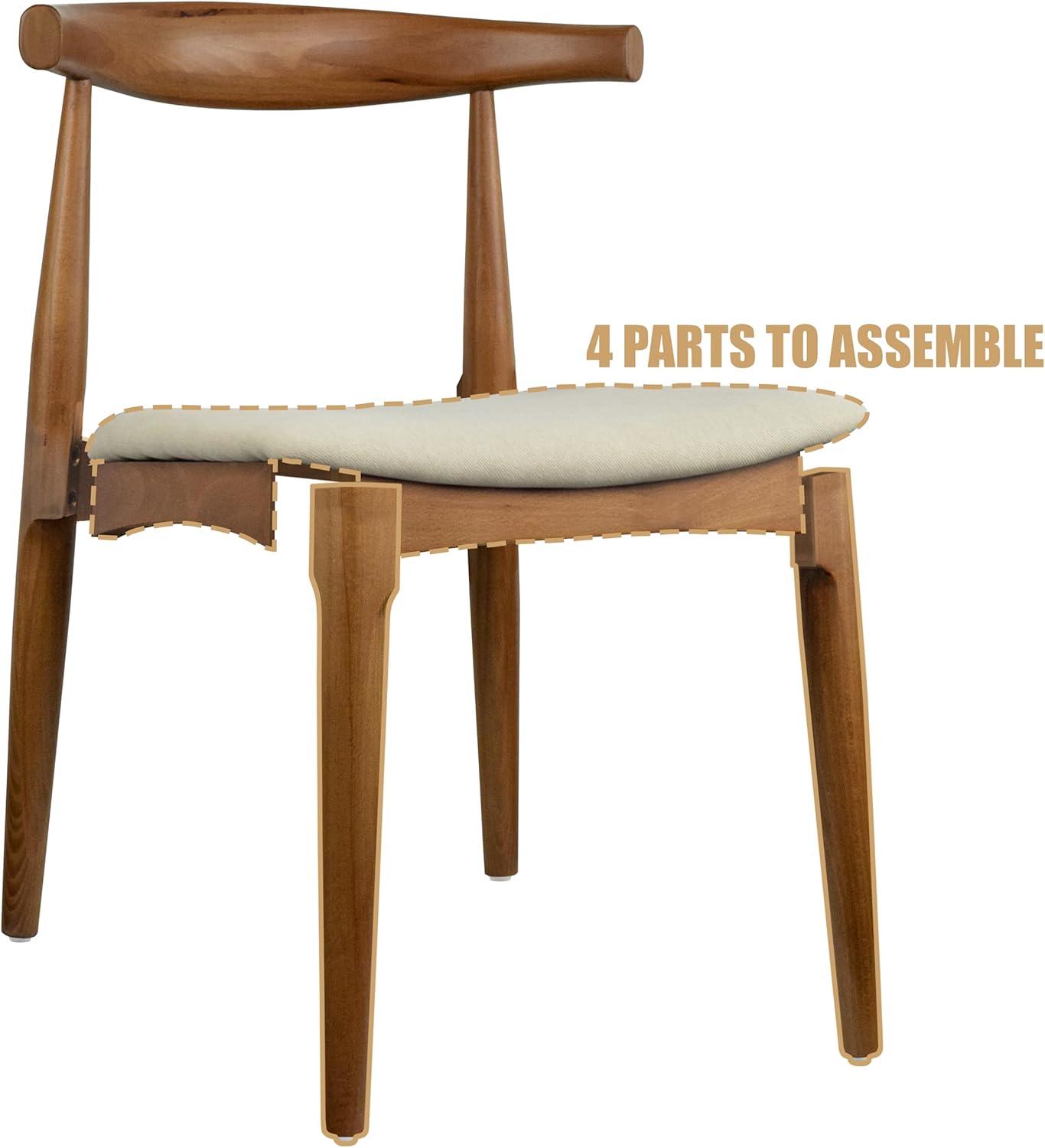 2xhome Contemporary Farmhouse Real Solid Wood Cloth Cushion Seat Dining Chair, Elbow Side Chair (Espresso-Beige Seat)
