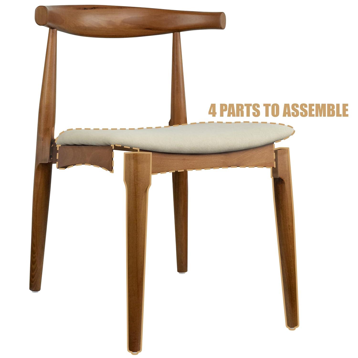 2xhome Set of 2 Contemporary Farmhouse Real Solid Wood Cloth Cushion Seat Dining Chairs Elbow Side Chair (Espresso-Beige Seat)