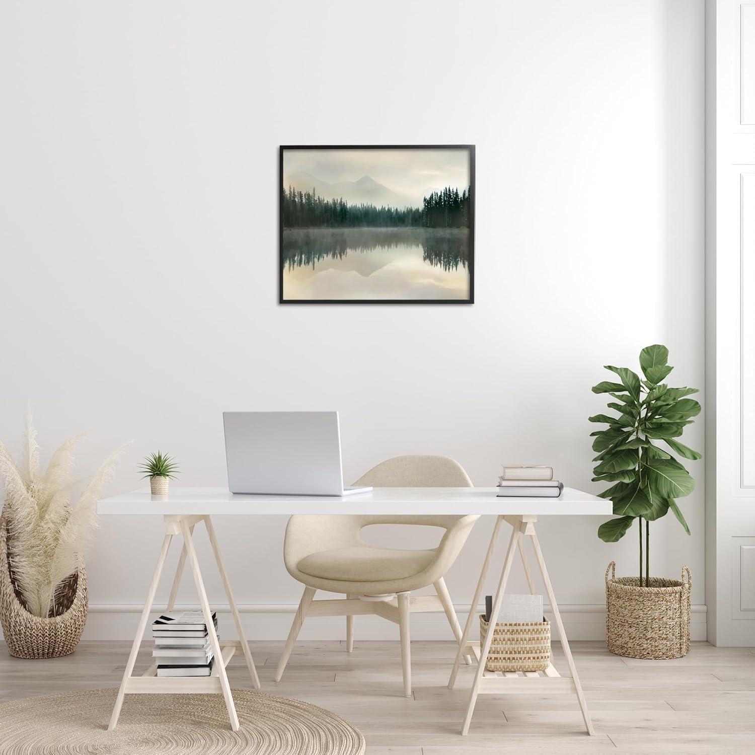 Stupell Industries Foggy Lake Forest Landscape Soft Nature Water Reflection Black Framed Giclee, 24 x 30