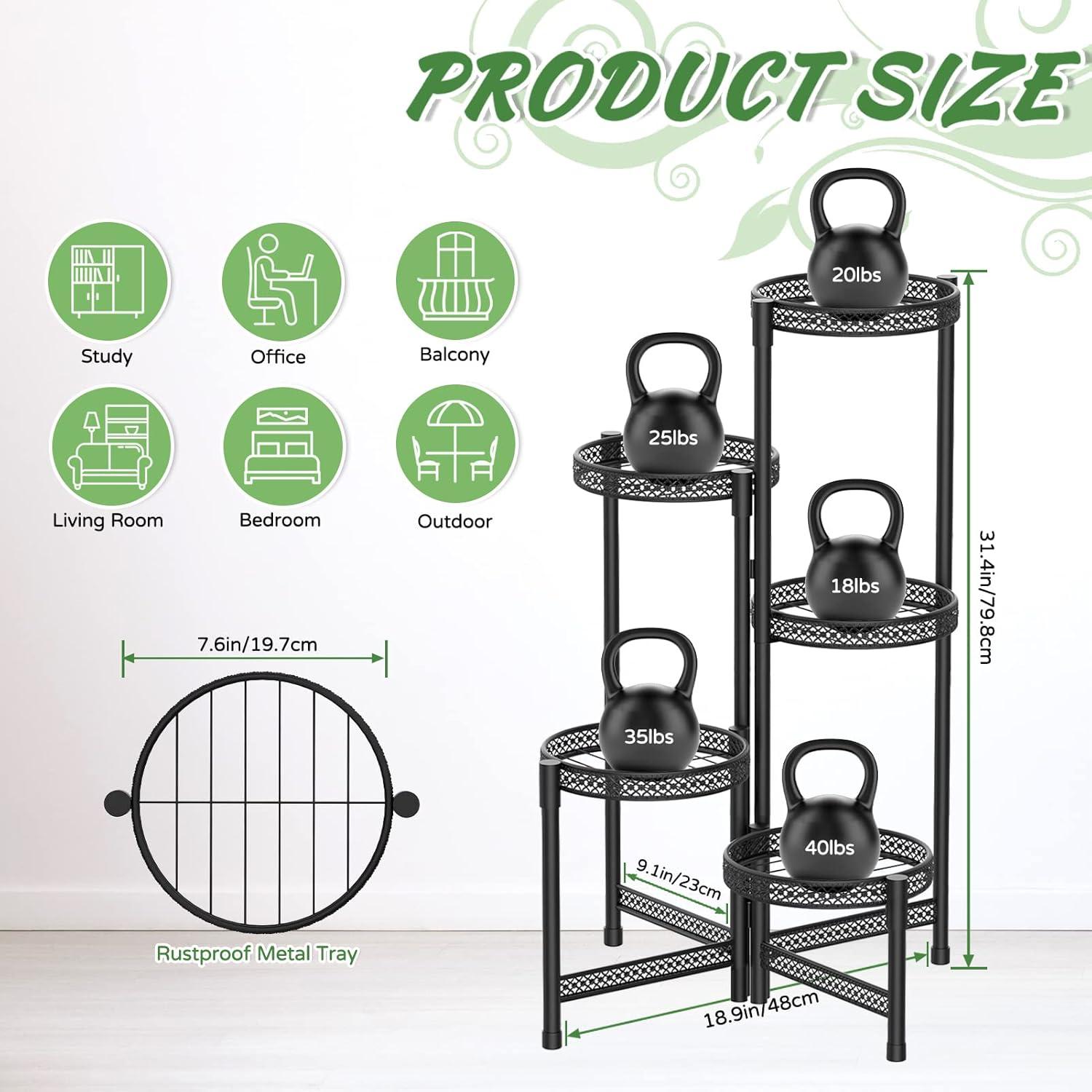 Black Wrought Iron 5-Tier Foldable Plant Stand