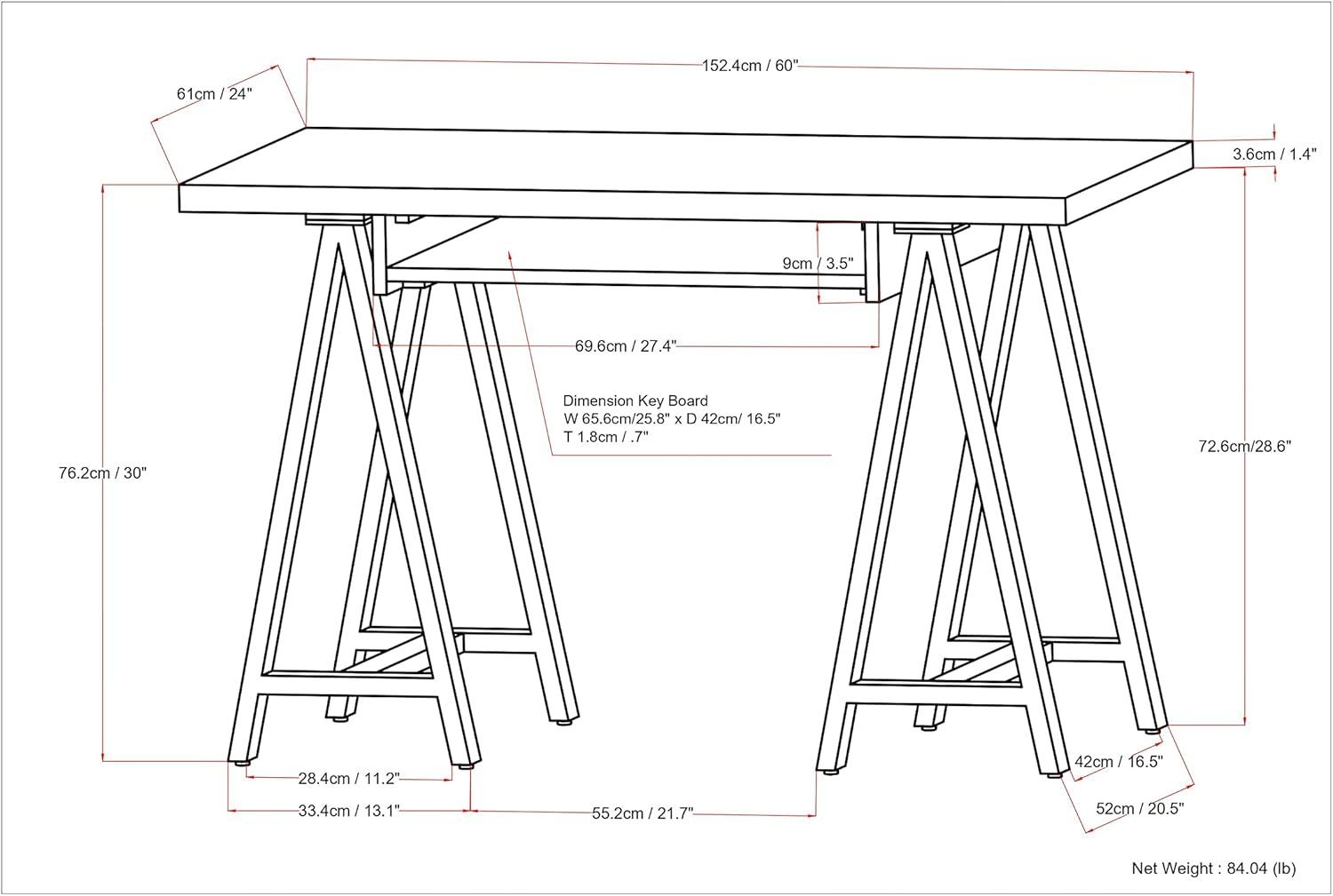 Simpli Home Sawhorse Industrial 60 inch Wide SOLID WALNUT WOOD and Metal Desk