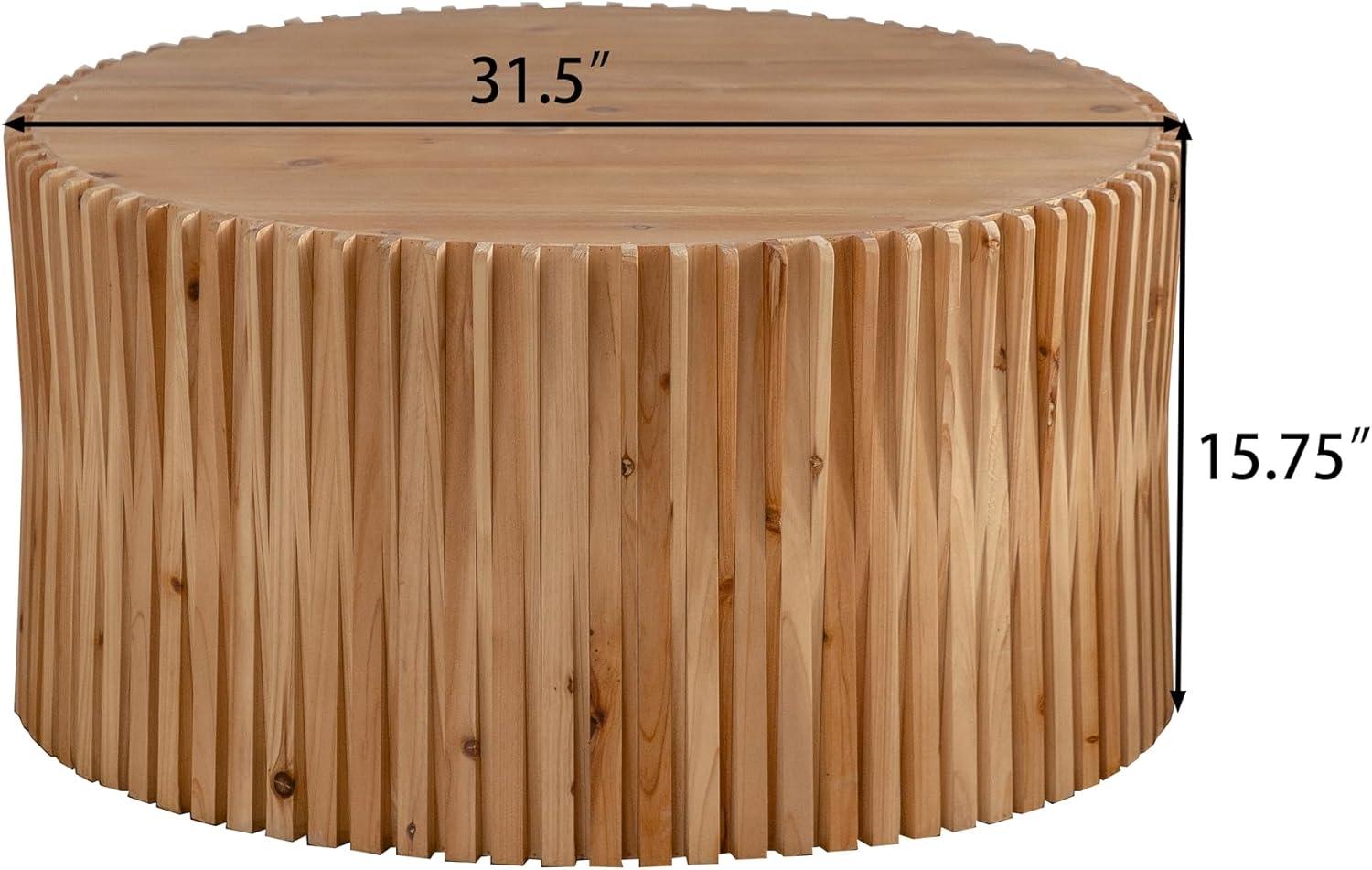 Llinc Store 31.5" Diameter Cylindrical Wood Coffee Table with Vertical Texture Natural Design, Suitable for Living Room, Office and Dining Room