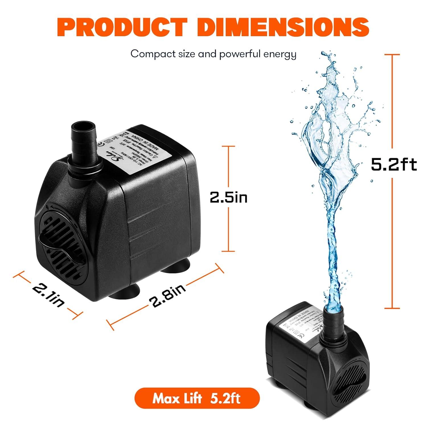 Simple Deluxe 200 GPH Submersible Water Pump Power Head with Adjustable Intake for Fish Tank, Hydroponics