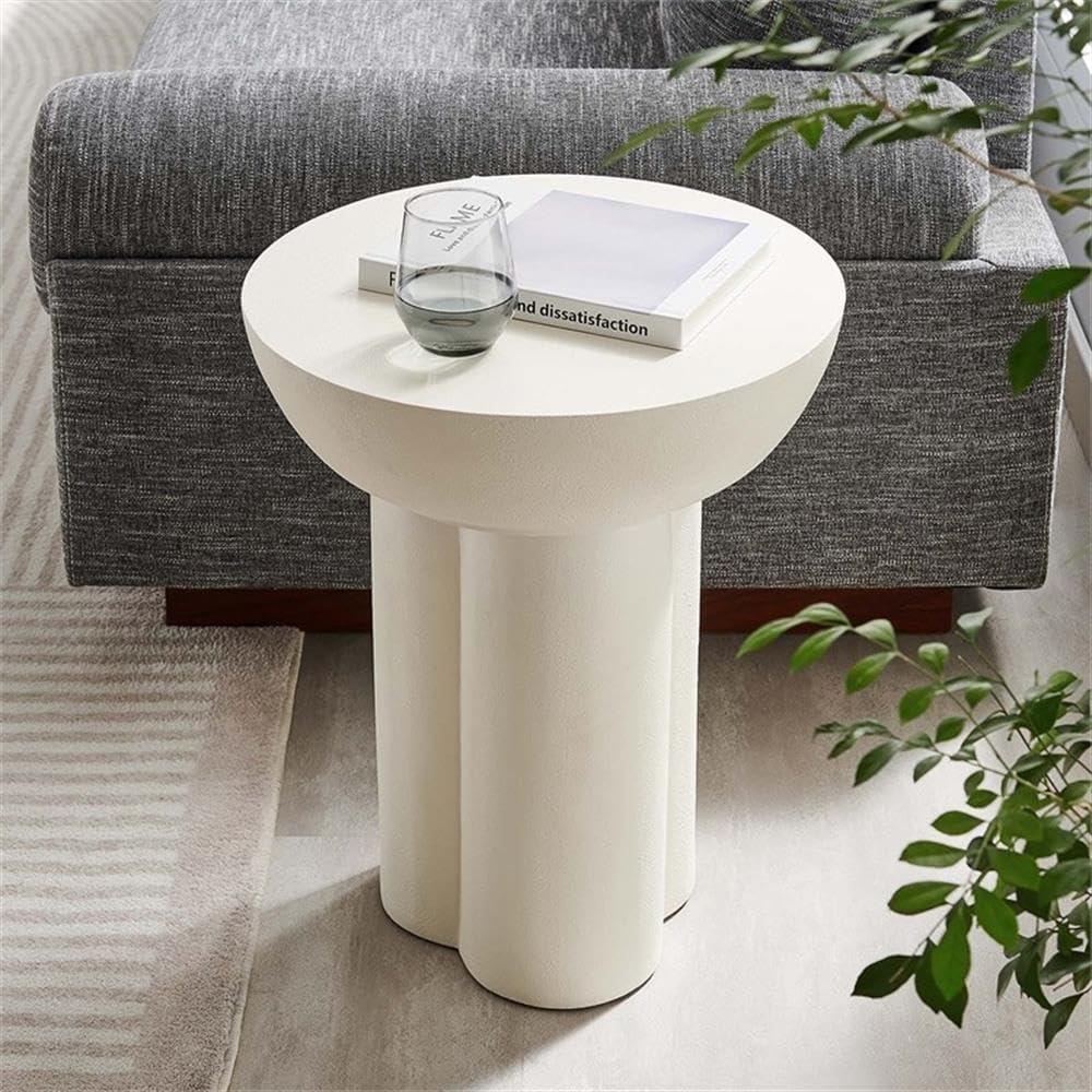 Caspian Round Concrete Side Table in White