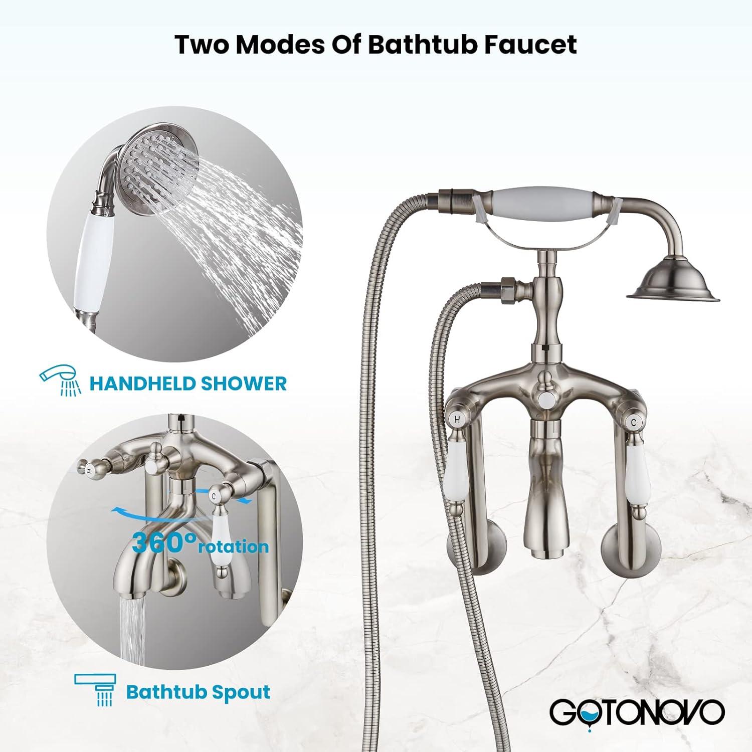 2 Handle Wall Mounted Clawfoot Tub Faucet