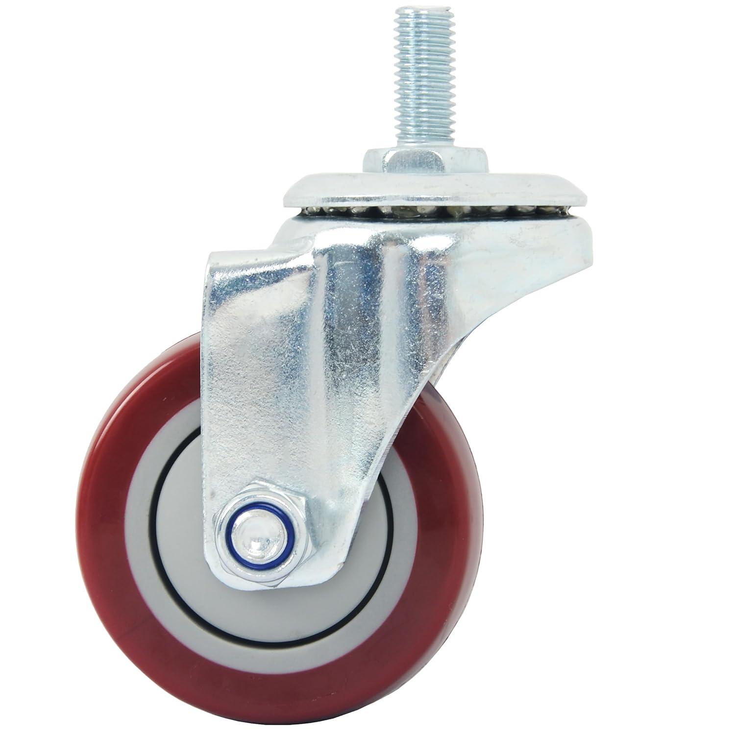 Caster Wheels Set of 4 with Brake Plate Swivel Casters Premium Polyurethane Wheels PU Load Bearing 1,200 Lbs Lockable Anti-wear Smooth Casters Red