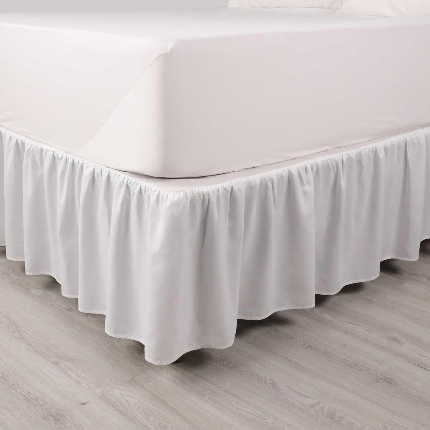 White Full Size Ruffled Microfiber Bed Skirt with 16" Drop