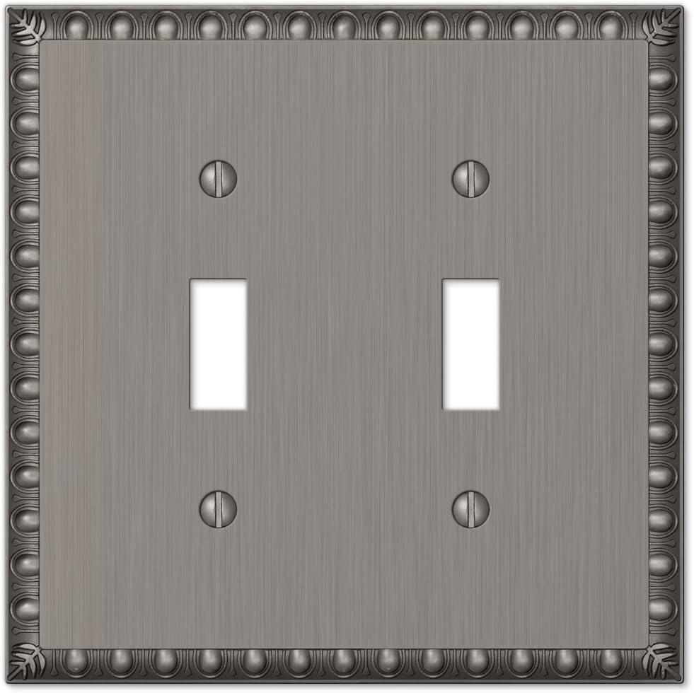 Amerelle 90TTAN Egg & Dart Wallplate, 2 Toggle, Cast Metal, Antique Nickel, 1-Pack