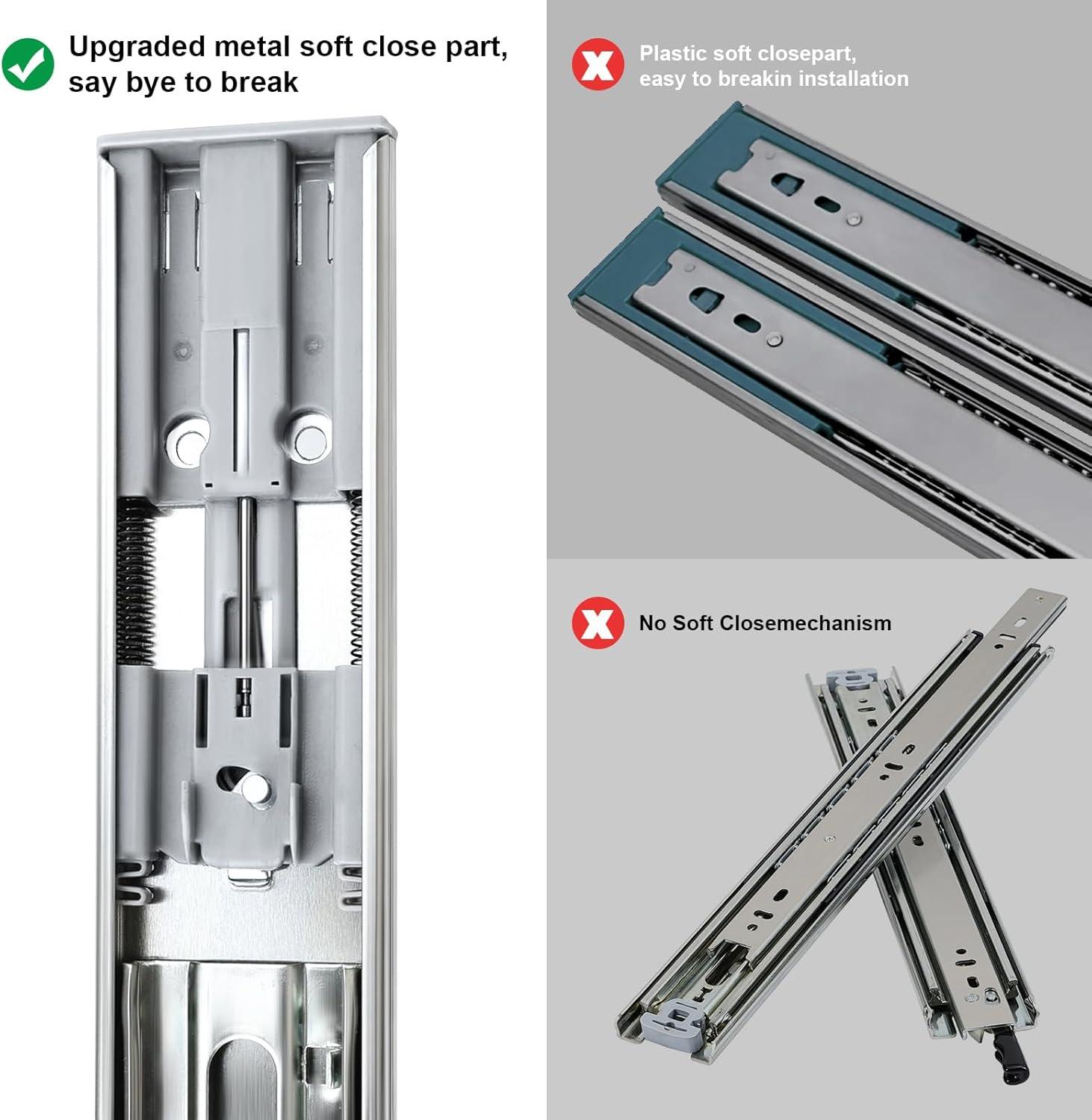 14 inch Drawer Slides 1 Pairs (2pcs) Soft Self Close Full Extension Ball Bearing Drawer Rails Side Mount Metal Dresser Runners for File Cabinet Trash Can Kitchen Wardrobe Glides 14" 100 LB Capacity