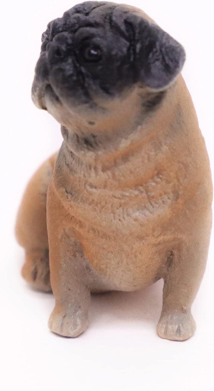 1" Tall Miniature Brown Pug Figurine Realistic Collectibles Resin Dog Statue Hand Painted Polyresin Figure Decor