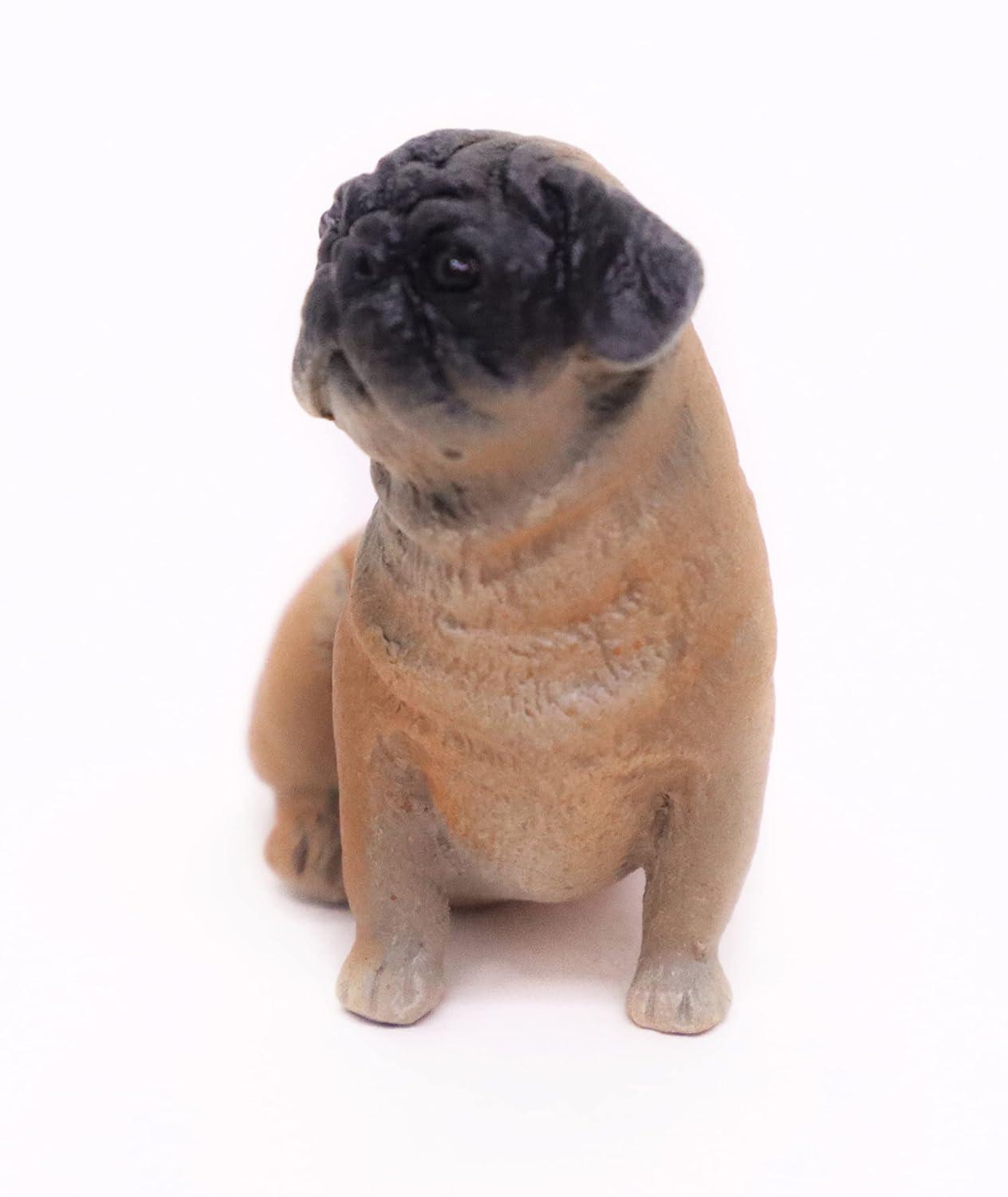 1" Tall Miniature Brown Pug Figurine Realistic Collectibles Resin Dog Statue Hand Painted Polyresin Figure Decor
