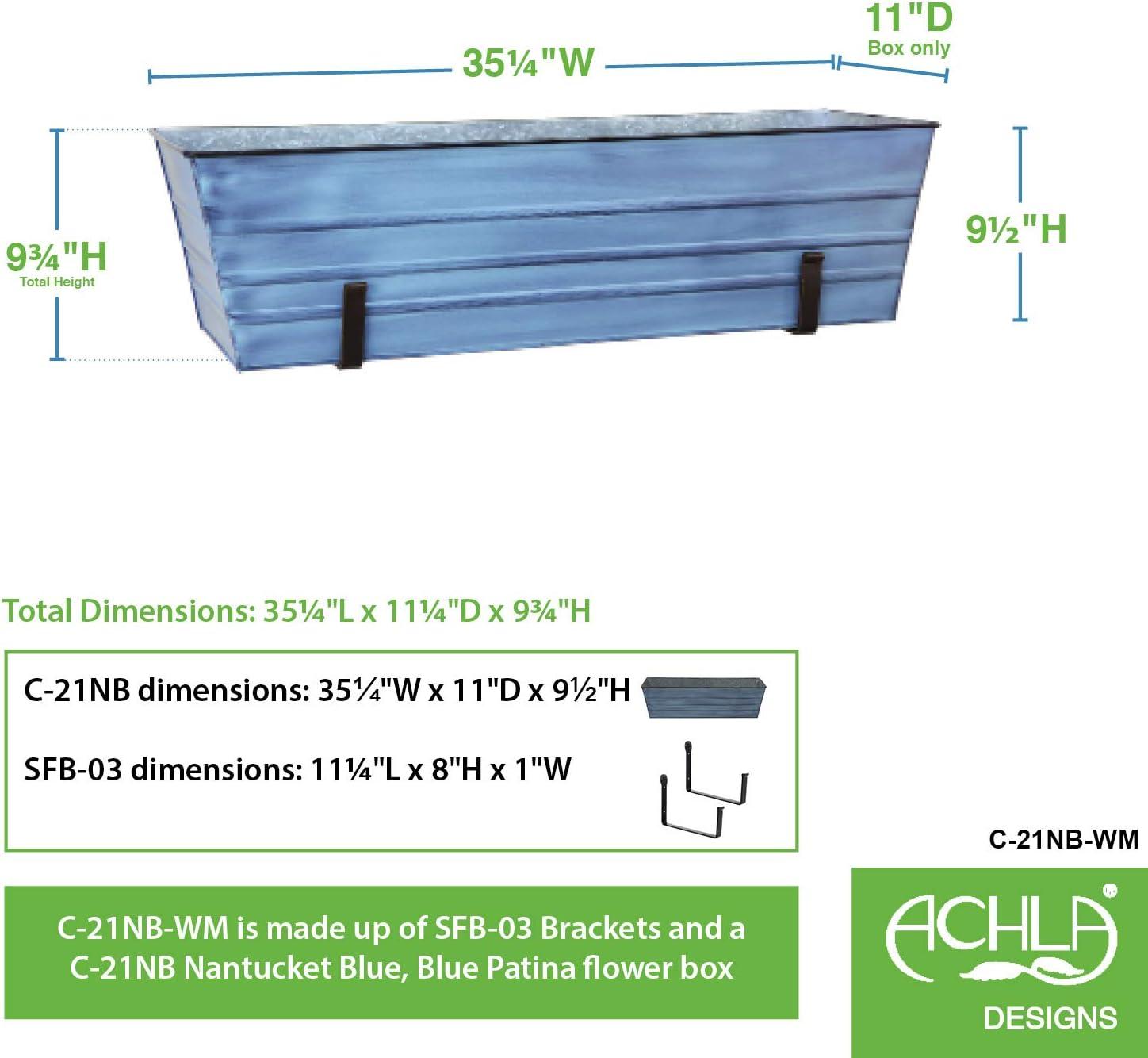 Large Blue Galvanized Steel Flower Box with Wall Brackets