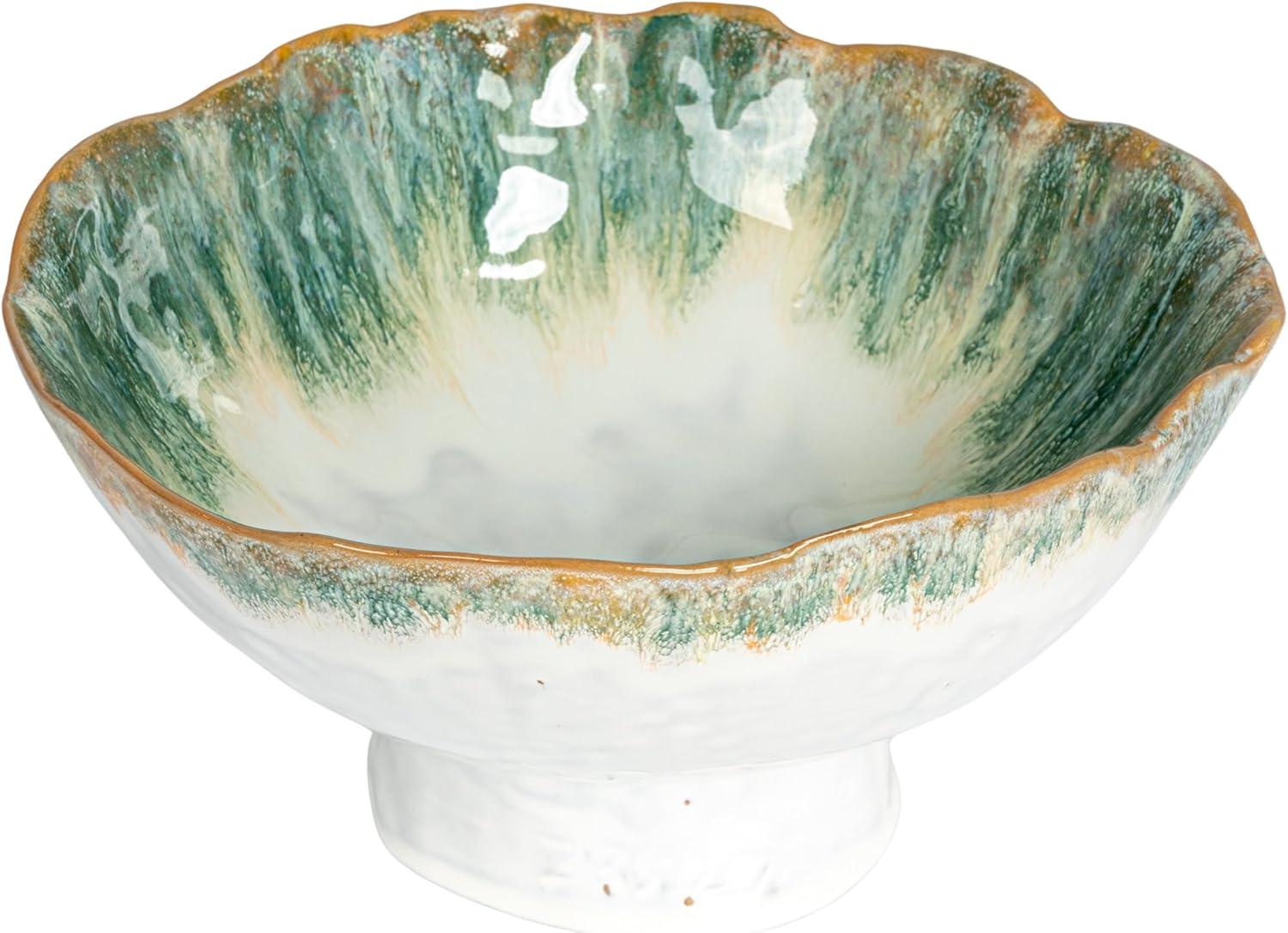 Green and Brown Speckled Stoneware Bowl with Stand