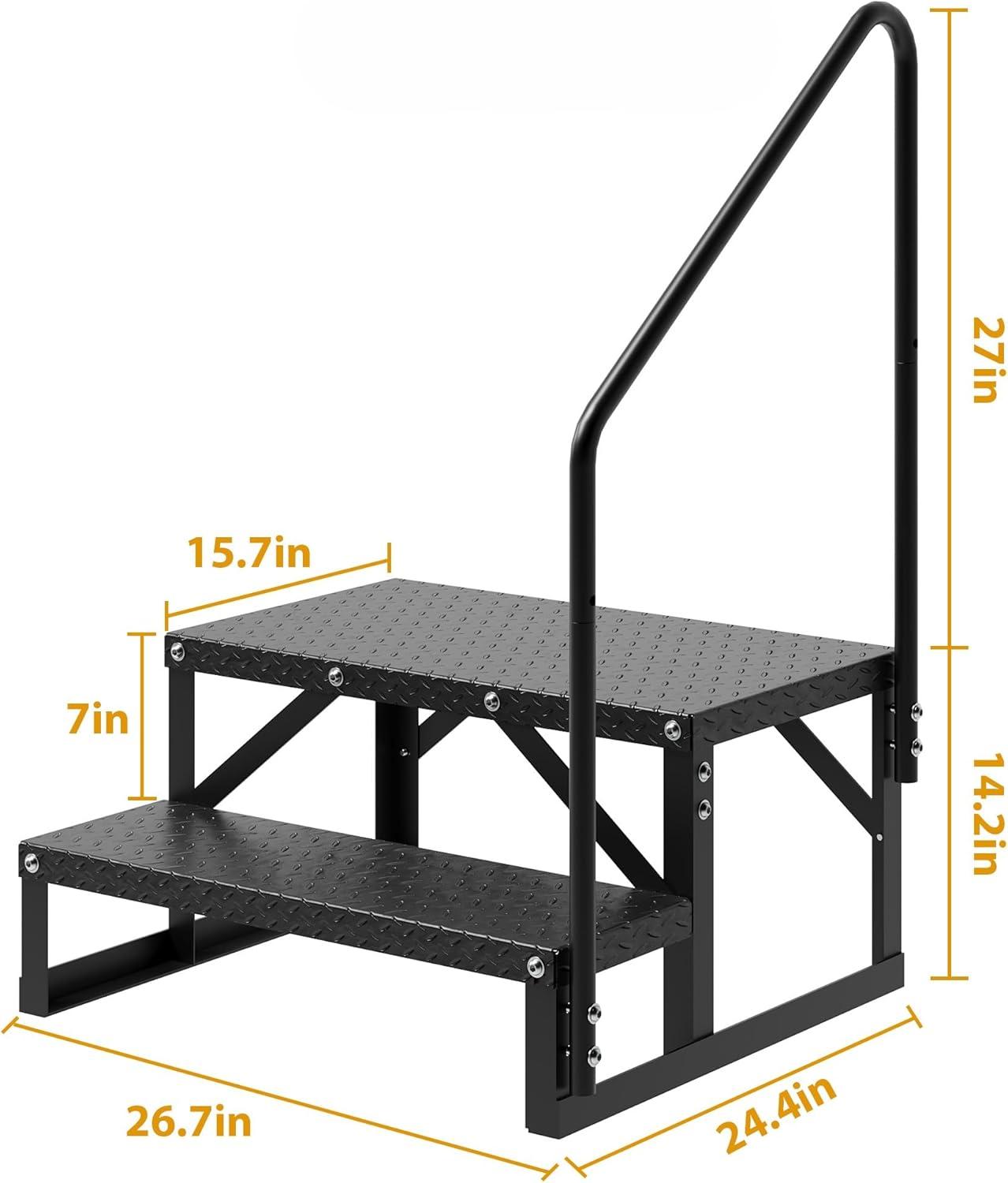 Tcbosik RV Steps with Handrail, 5 Steps Ladder Hot Tub Steps, Portable Stairs Step with Anti-Slip Panel, Heavy Duty Metal Mobile Home Stairs for Outdoor RV Step, Camper Trailer, Black