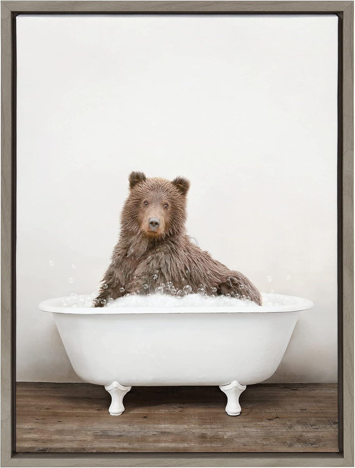 18" x 24" Sylvie Bear Rustic Bubble Bath Framed Canvas by Amy Peterson - Kate & Laurel All Things Decor