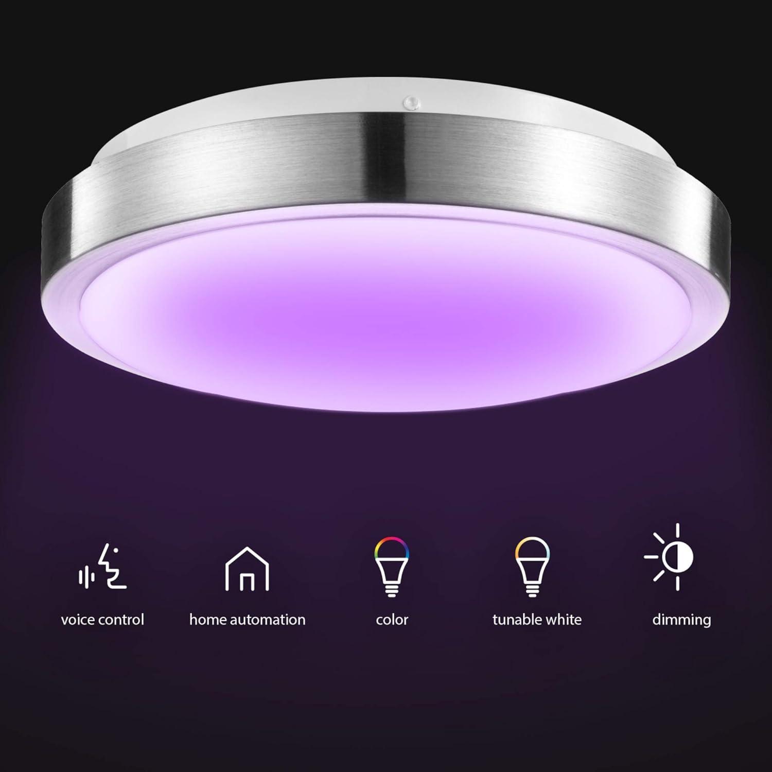 Smart Brushed Nickel 16W 11" White LED Wi-Fi Enabled Voice Activated Flush Mount Ceiling Light: ETL & Energy Star Certified