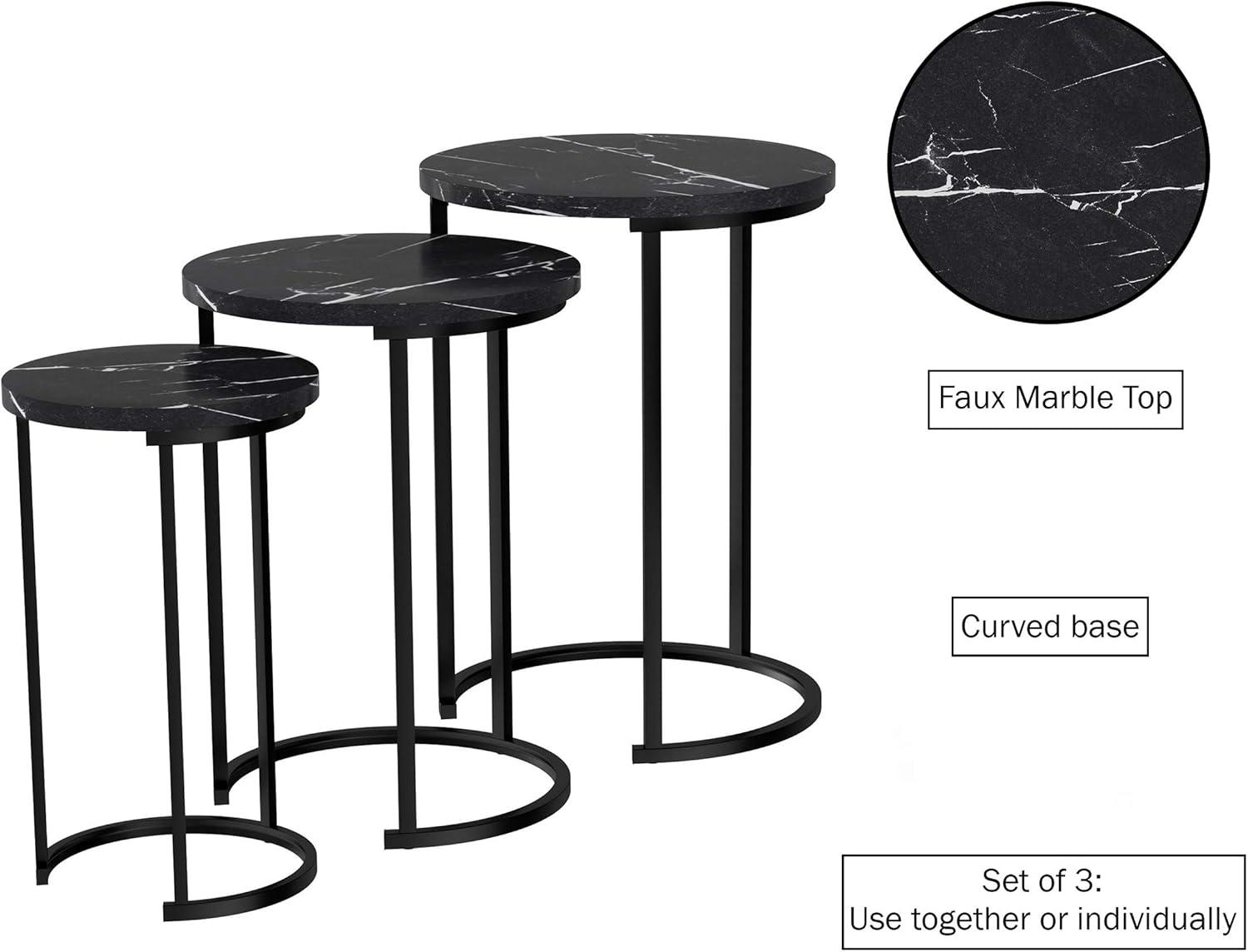 Black Faux Marble and Metal Round Nesting Tables Set of 3