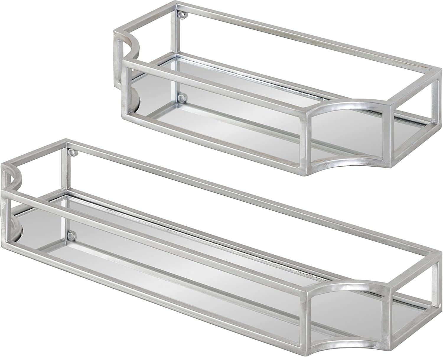 Kate & Laurel All Things Decor 2pc Ciel Metal Wall Shelf Set Silver - Geometric Design, Glass Surface, No Assembly Required