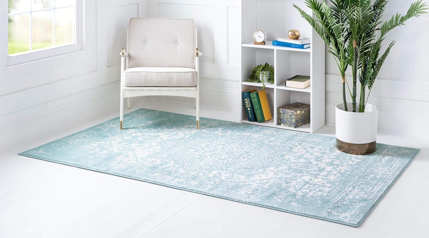 Aqua Medallion Easy-Care Synthetic 7' x 10' Rectangular Rug