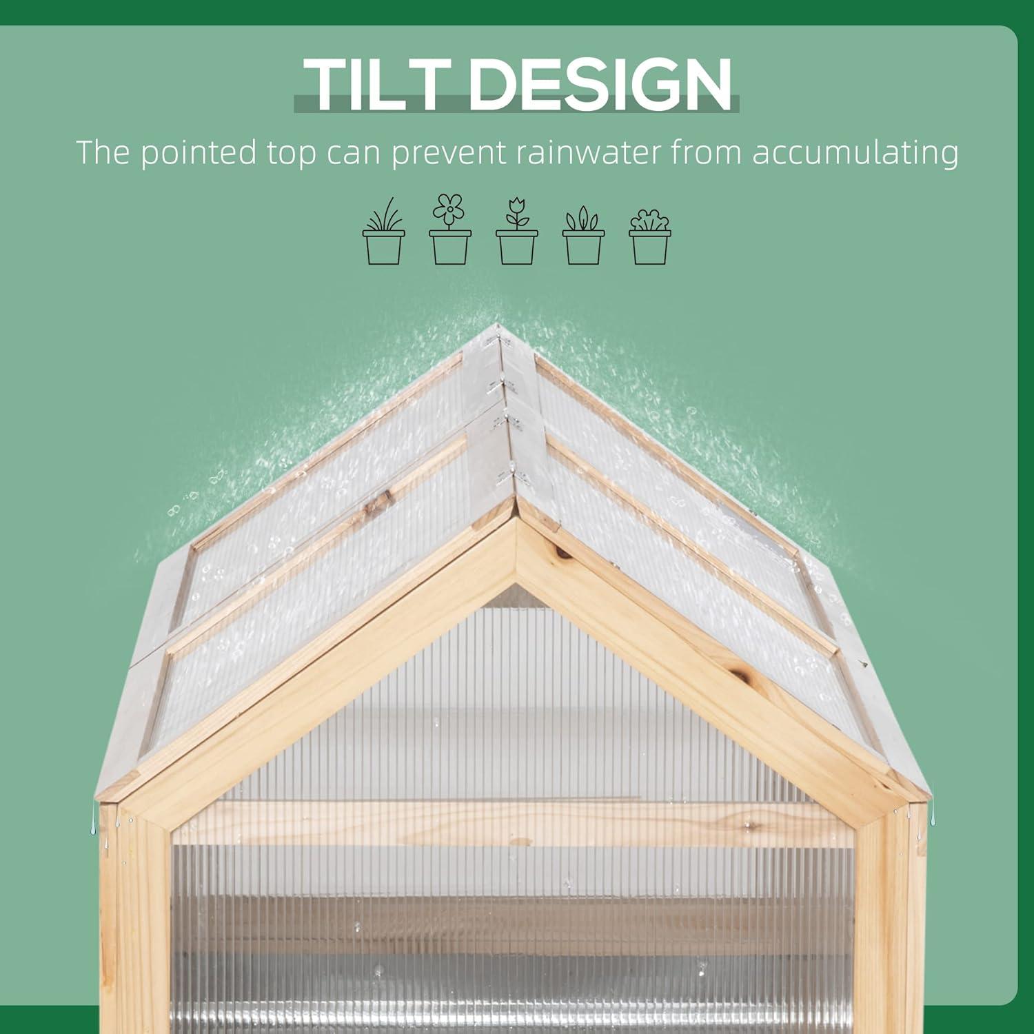 Natural Fir Wood and Polycarbonate Outdoor Raised Garden Bed with Sliding Door