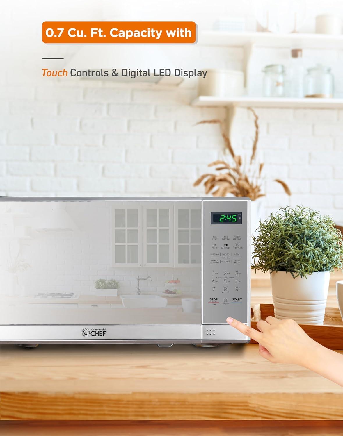 COMMERCIAL CHEF Countertop Microwave Oven 0.7 Cu. Ft. 700W, Stainless Steel