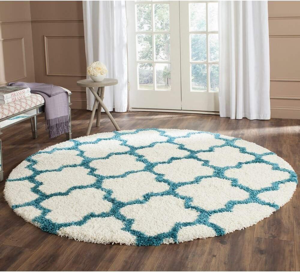 SAFAVIEH Yadira Geometric Quatrefoil Kids Shag Area Rug, Ivory/Blue, 8'6" x 12'