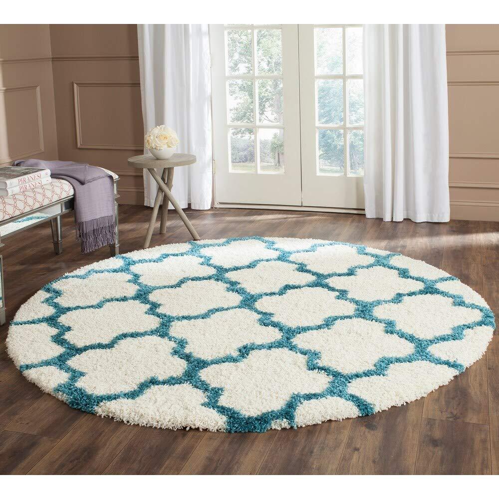 SAFAVIEH Yadira Geometric Quatrefoil Kids Shag Area Rug, Ivory/Blue, 8'6" x 12'