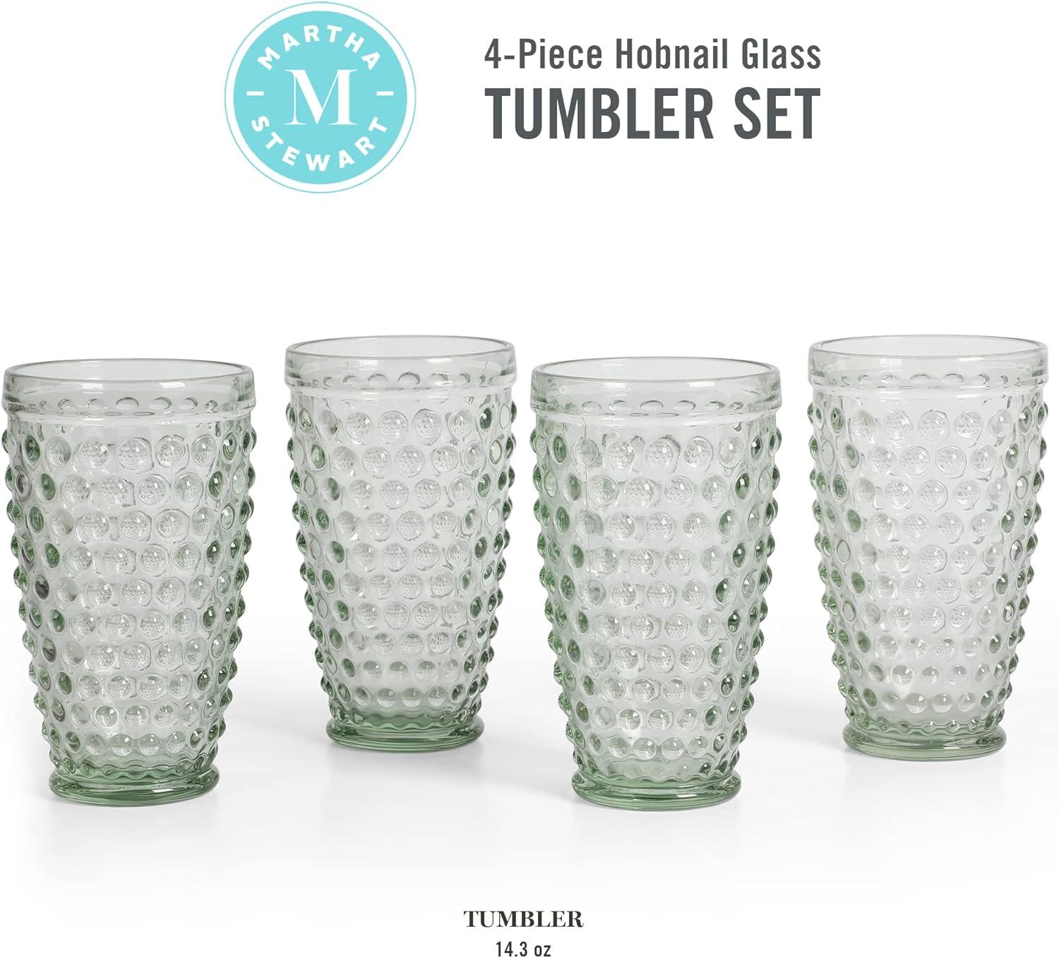 Martha Stewart Chauncey 4-Pack 14.3 oz Hobnail Handmade Glass Tumbler - Clear (Set of 4)