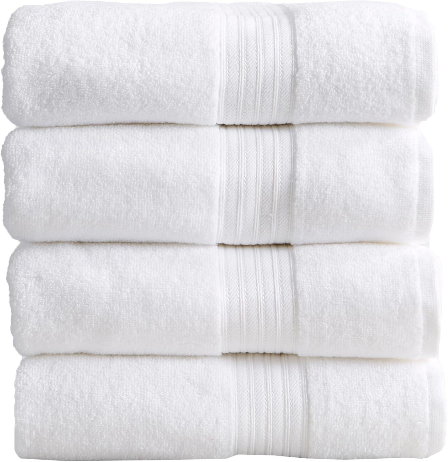 100% Cotton Quick-Dry Everday Towel Set - Great Bay Home (4 Pack Bath Towels, White)