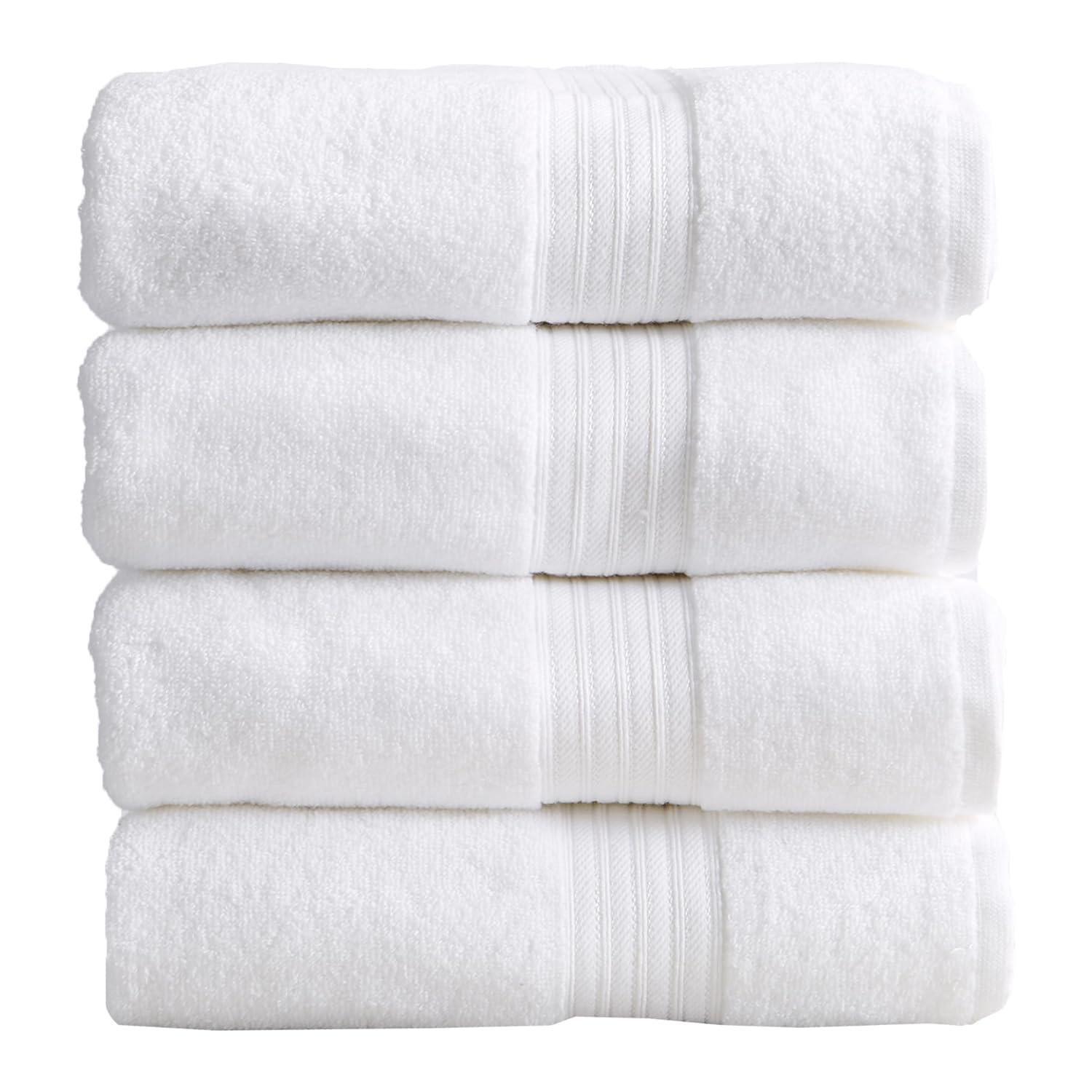 100% Cotton Quick-Dry Everday Towel Set - Great Bay Home (4 Pack Bath Towels, White)