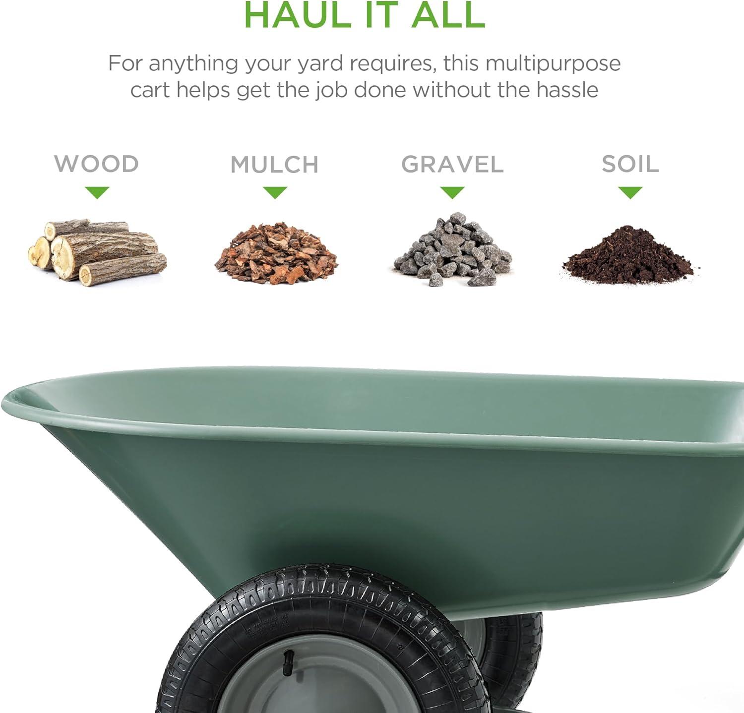 Best Choice Products Dual-Wheel Home Wheelbarrow Yard Garden Cart for Lawn, Construction - Seafoam