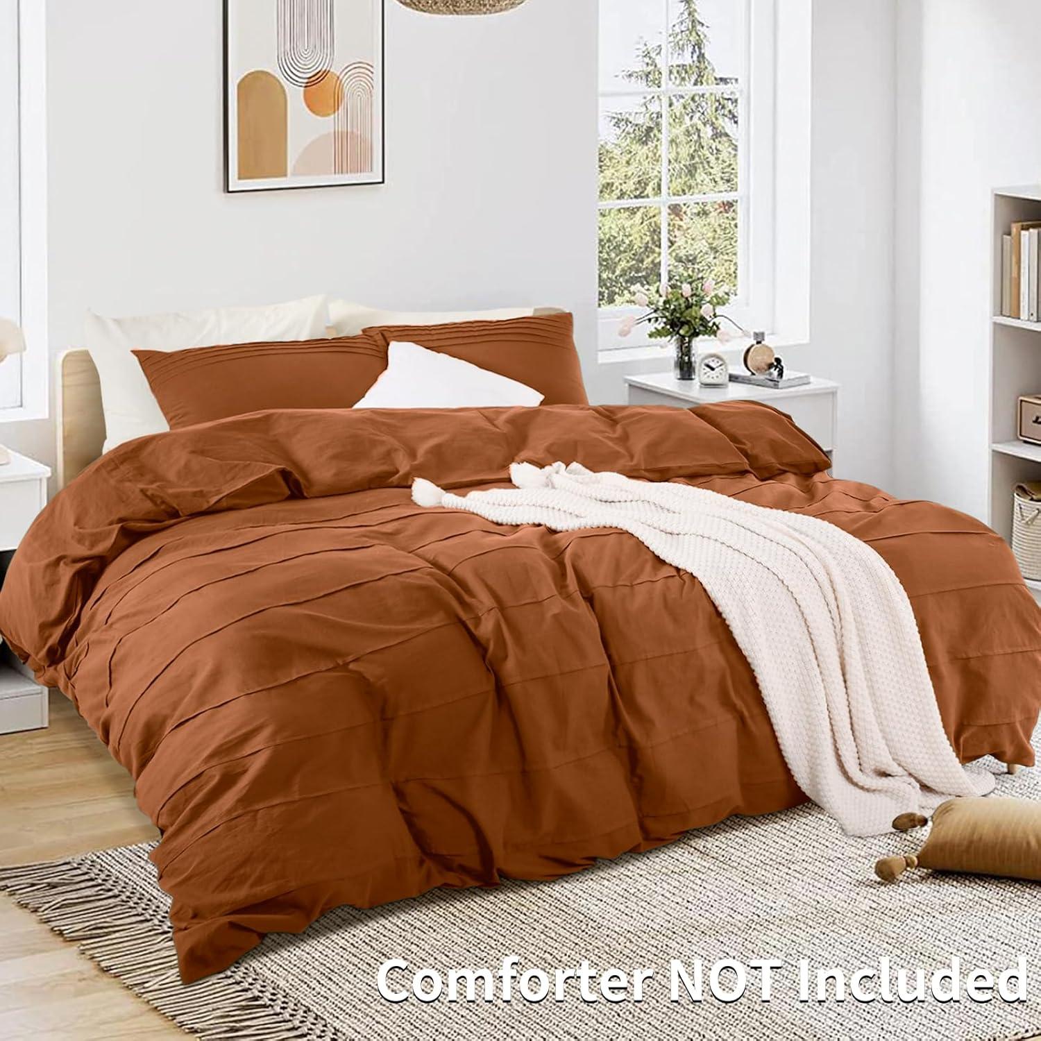 NEXHOME PRO Duvet Cover Set 100% Washed Cotton Oversized Queen 98"x98", Organic Natural Linen Look Textured 3 Pieces Bedding Set Apricot Yellow with Zipper Closure, Breathable, Soft (No Comforter)
