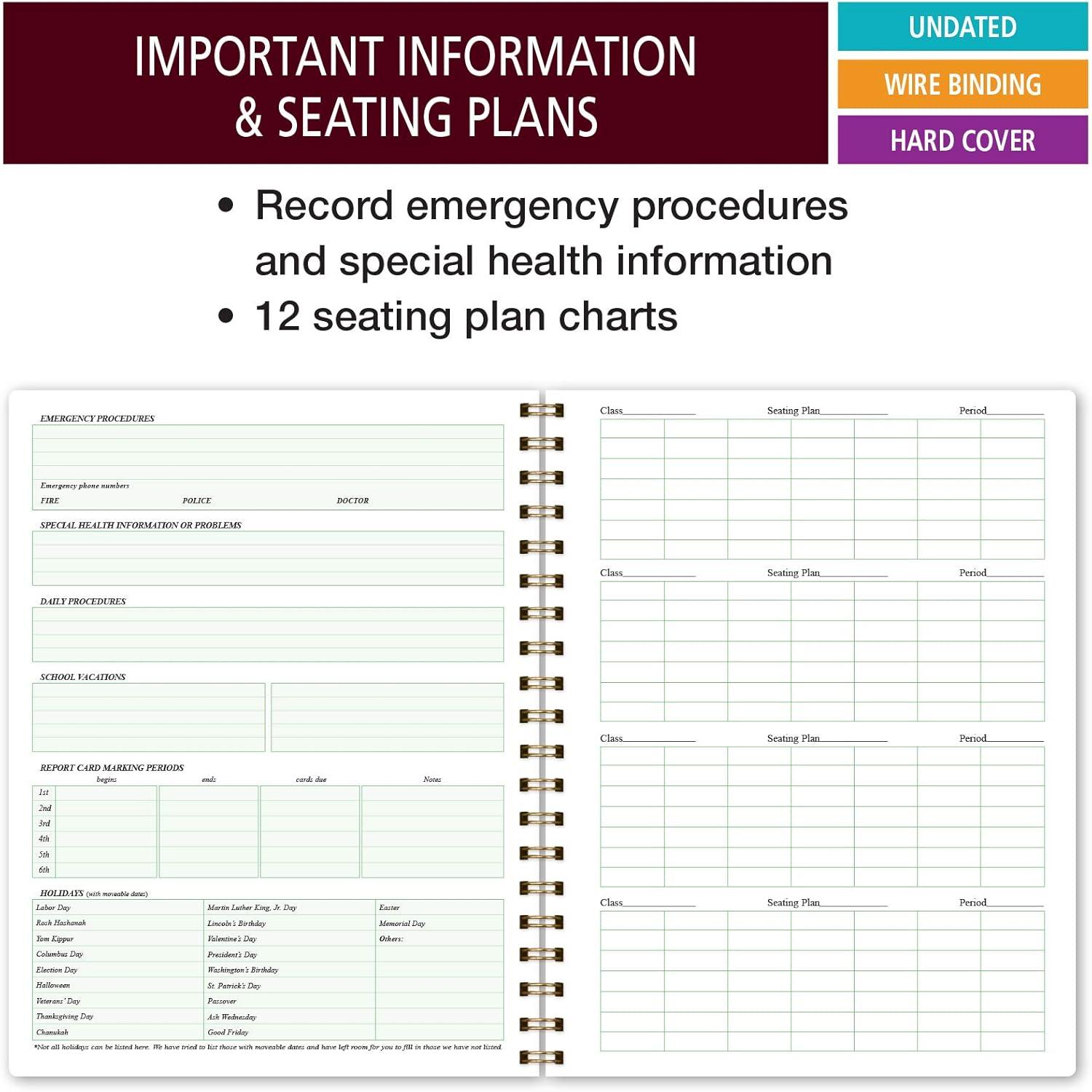 Elan Publishing Company Teacher Class Record Book for 9-10 Weeks, 35 Students, 8.5"x11" - Includes Bookmark, Seating Charts, Perforated Grading Sheets (Tree Seasons)