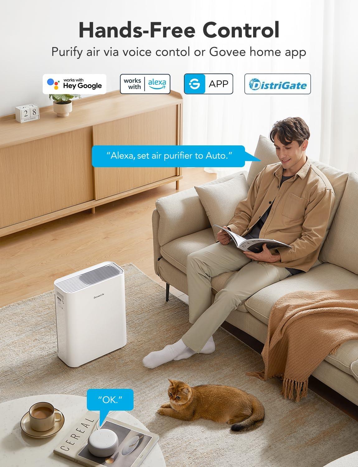 White Smart HEPA Air Purifier with Alexa and Google Assistant