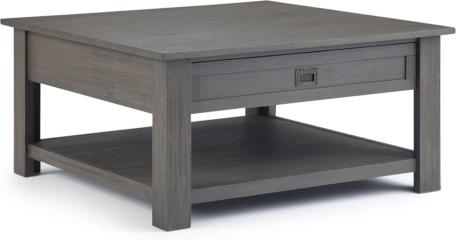 Simpli Home Monroe 38"W Solid Acacia Rustic Square Coffee Table with Large Drawer and Open Shelf