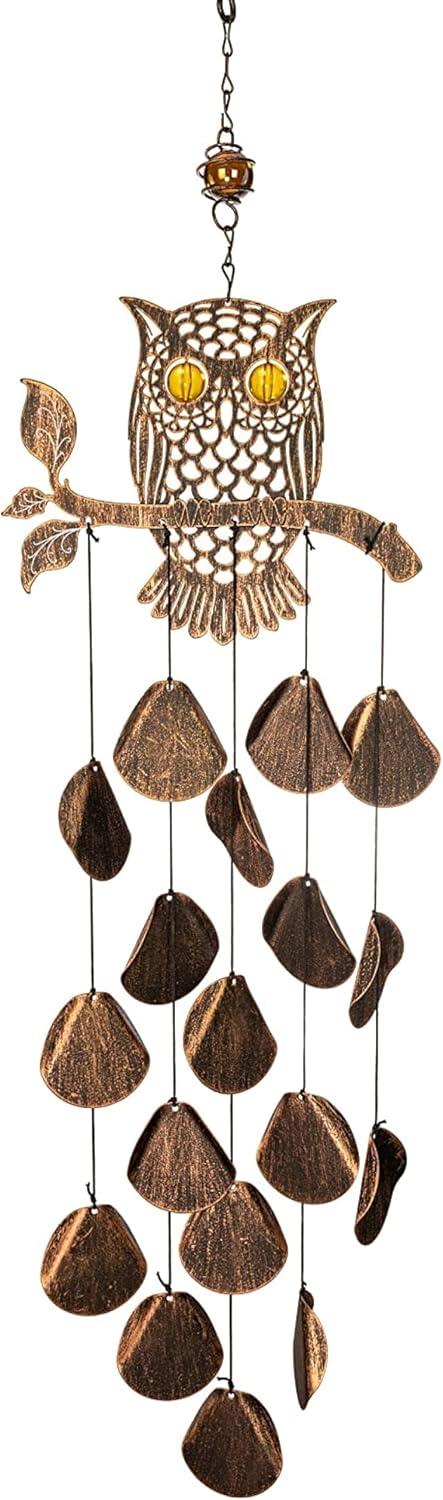 Dawhud Direct 30" H Rustic Copper Owl Wind Chimes - Garden Decoration