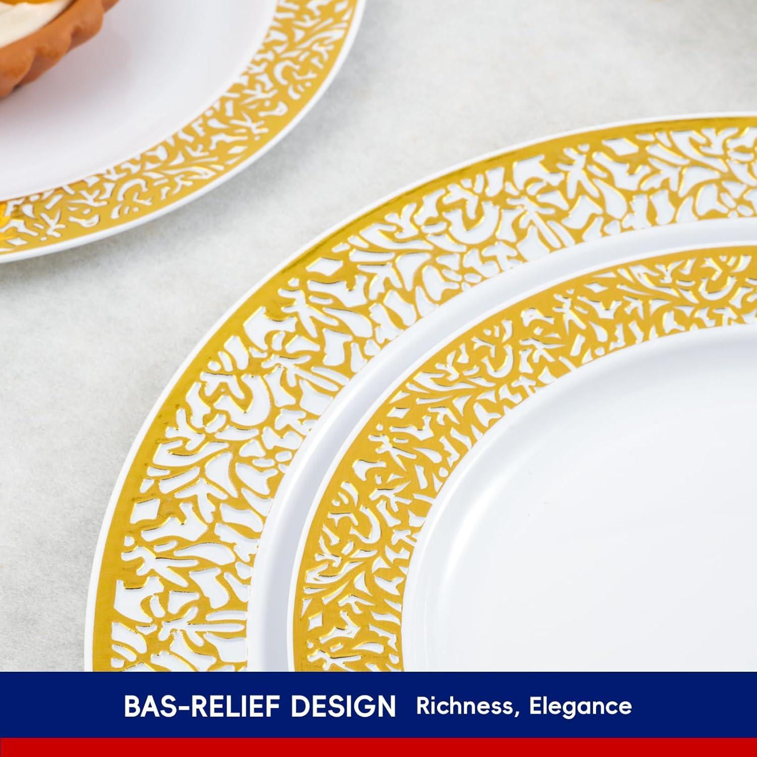 Elegant Gold Lace Disposable Plastic Dinnerware Set, 150 Count