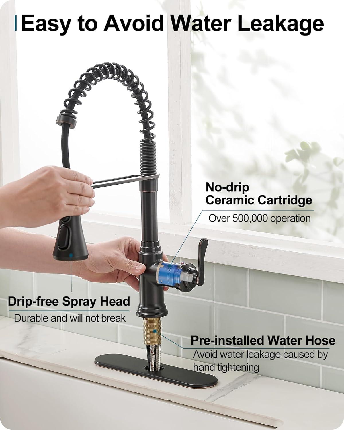 FORIOUS Rustic Kitchen Faucet with Pull Down Sprayer Oil Rubbed Brown, 3 Modes Stainless Steel High Arc Vintage Spring Sink Faucet 1 or 3 Holes for Pot Filler, Farmhouse Camper Wet Bar