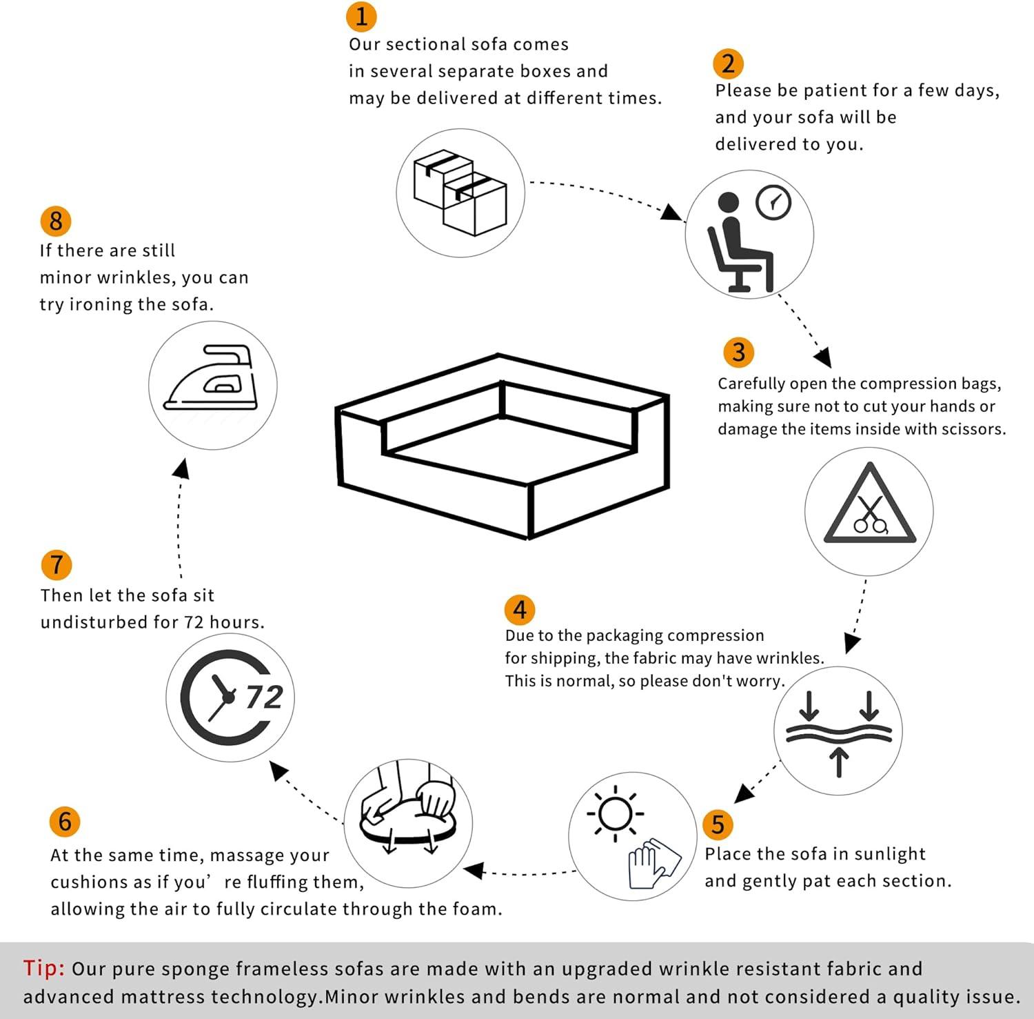 P PURLOVE L-Shape Sectional Sofa, Modern Minimalist Style Sectional Sofa Couch with 2 Free Pillows, 3-Seat Chenille Fabric Couch with Chaise Lounge for Living Room, Apartment, Office (Beige)
