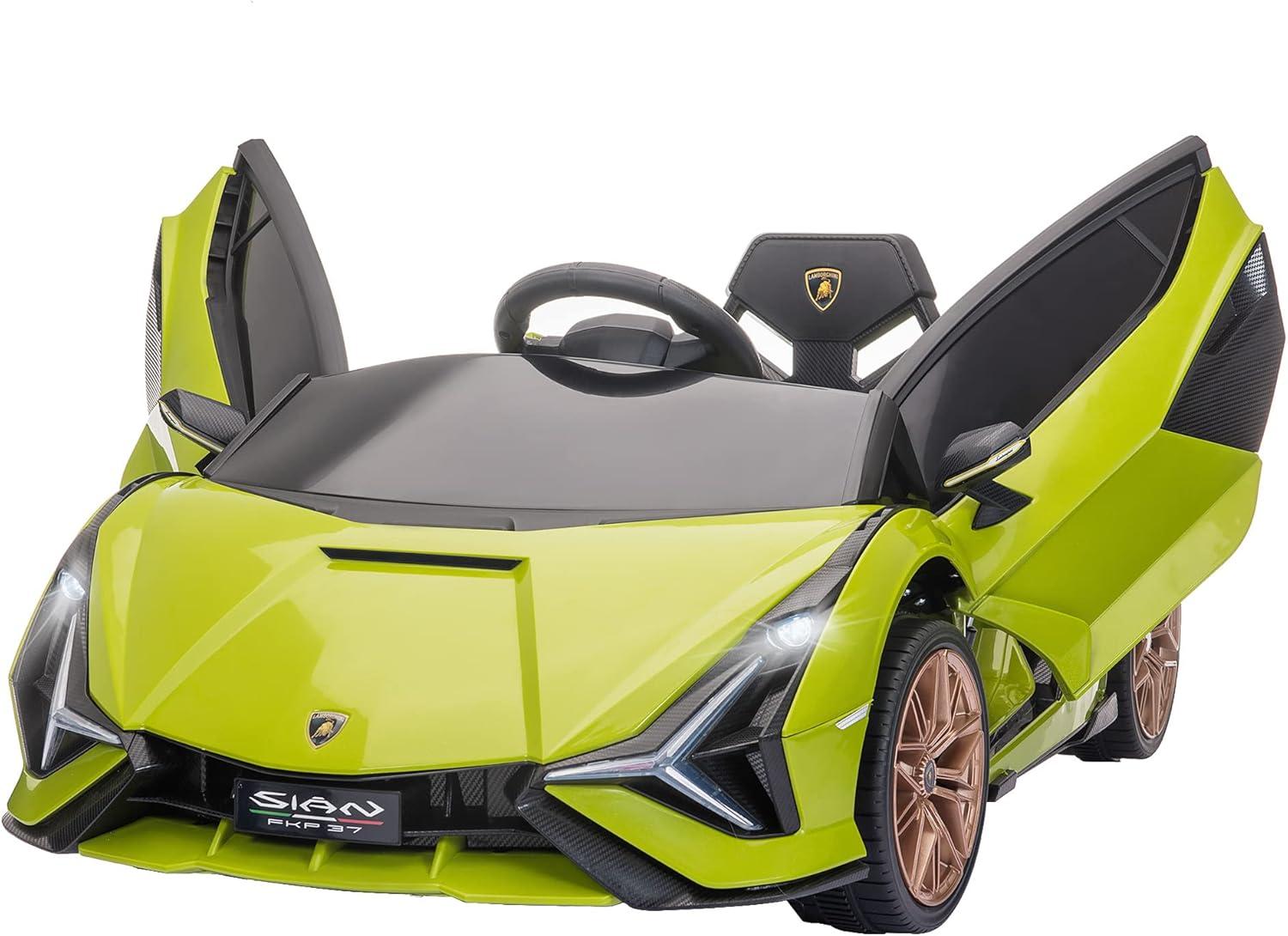 Aosom 12V Ride on Car, Lamborghini SIAN Licensed Battery Powered Electric Car for Kids with Remote Control, Horn, Music, & Headlights, Green