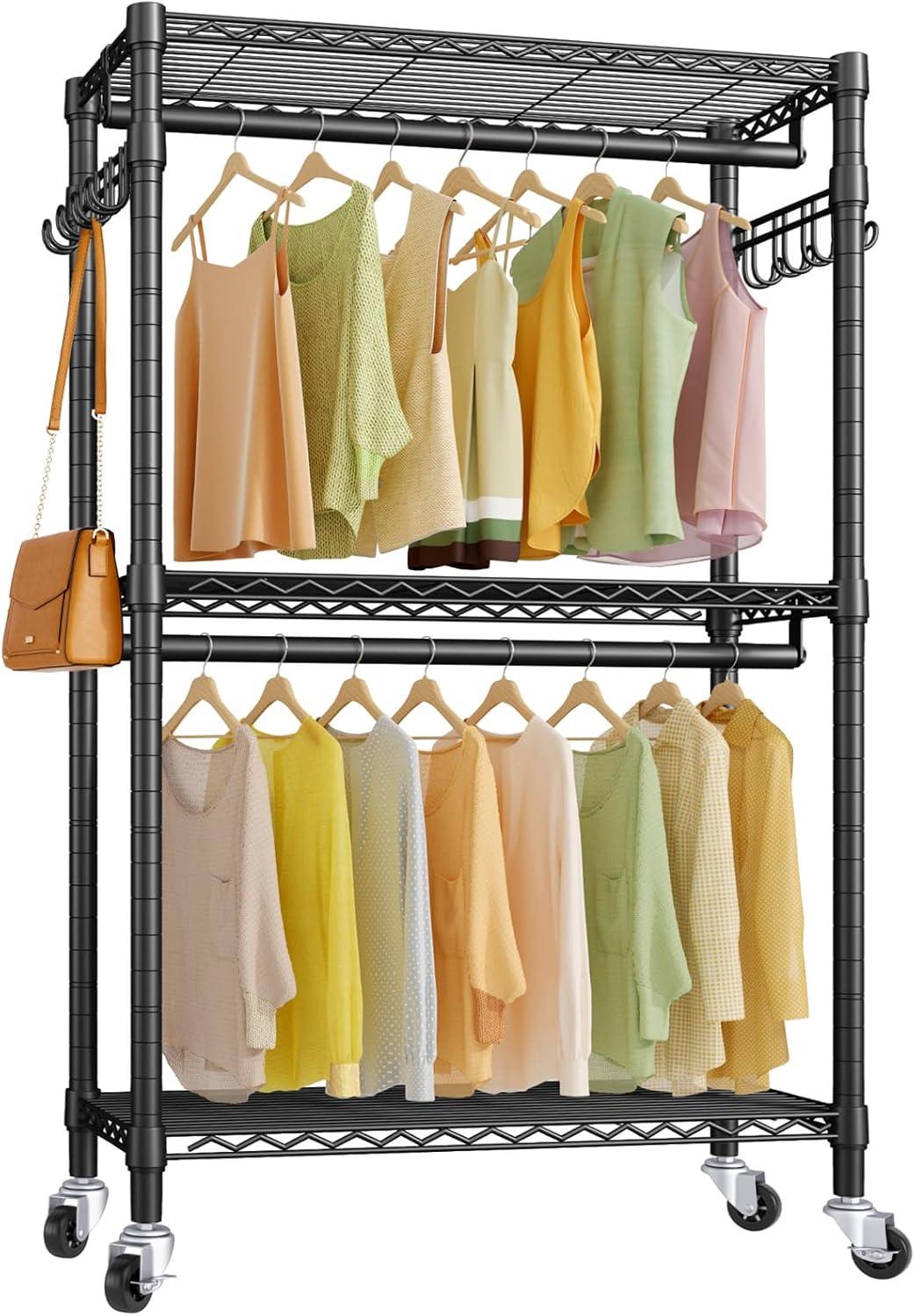 VIPEK V12 Medium Heavy Duty Rolling Garment Rack 3 Tiers Clothes Rack Freestanding Wardrobe Closet Storage Rack