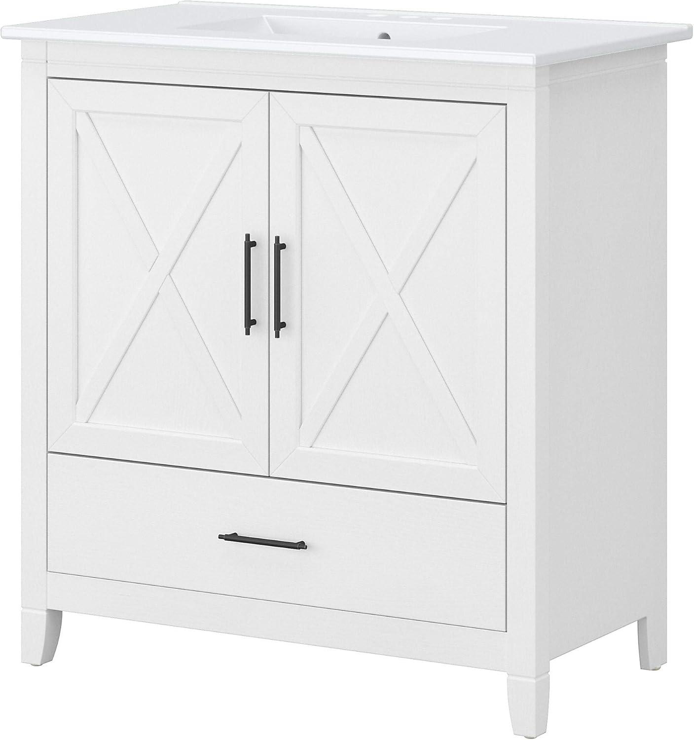 Bush Furniture Key West 32W Bathroom Vanity with Sink in White Ash