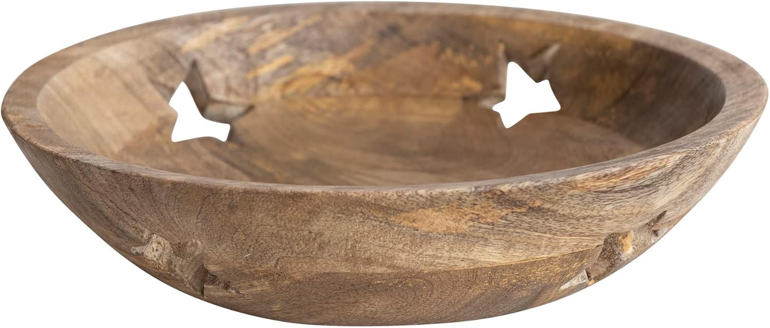 Natural Brown Mango Wood Bowl with Star Cut-Outs