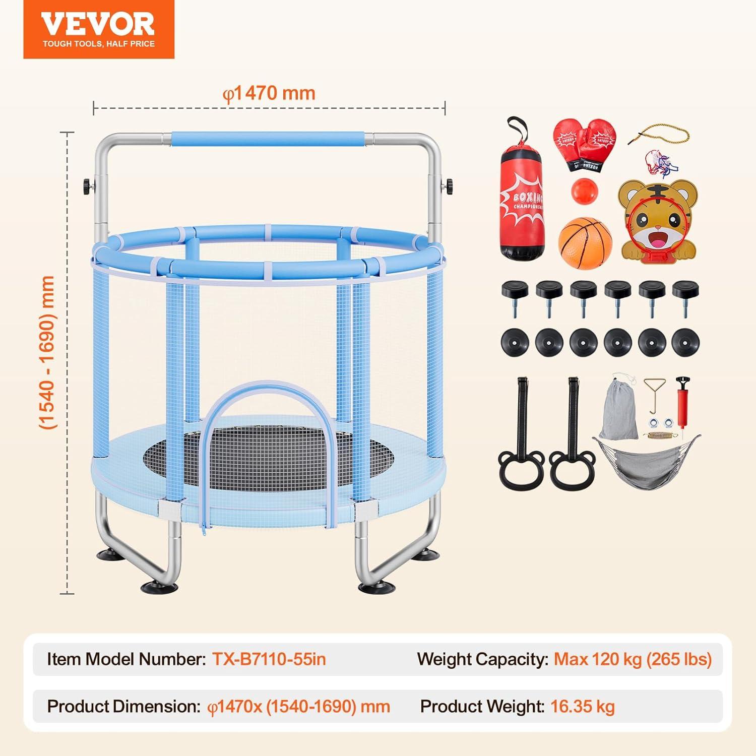 VEVOR 56" Trampoline for Kids Foldable Mini Toddler Trampoline Indoor Outdoor
