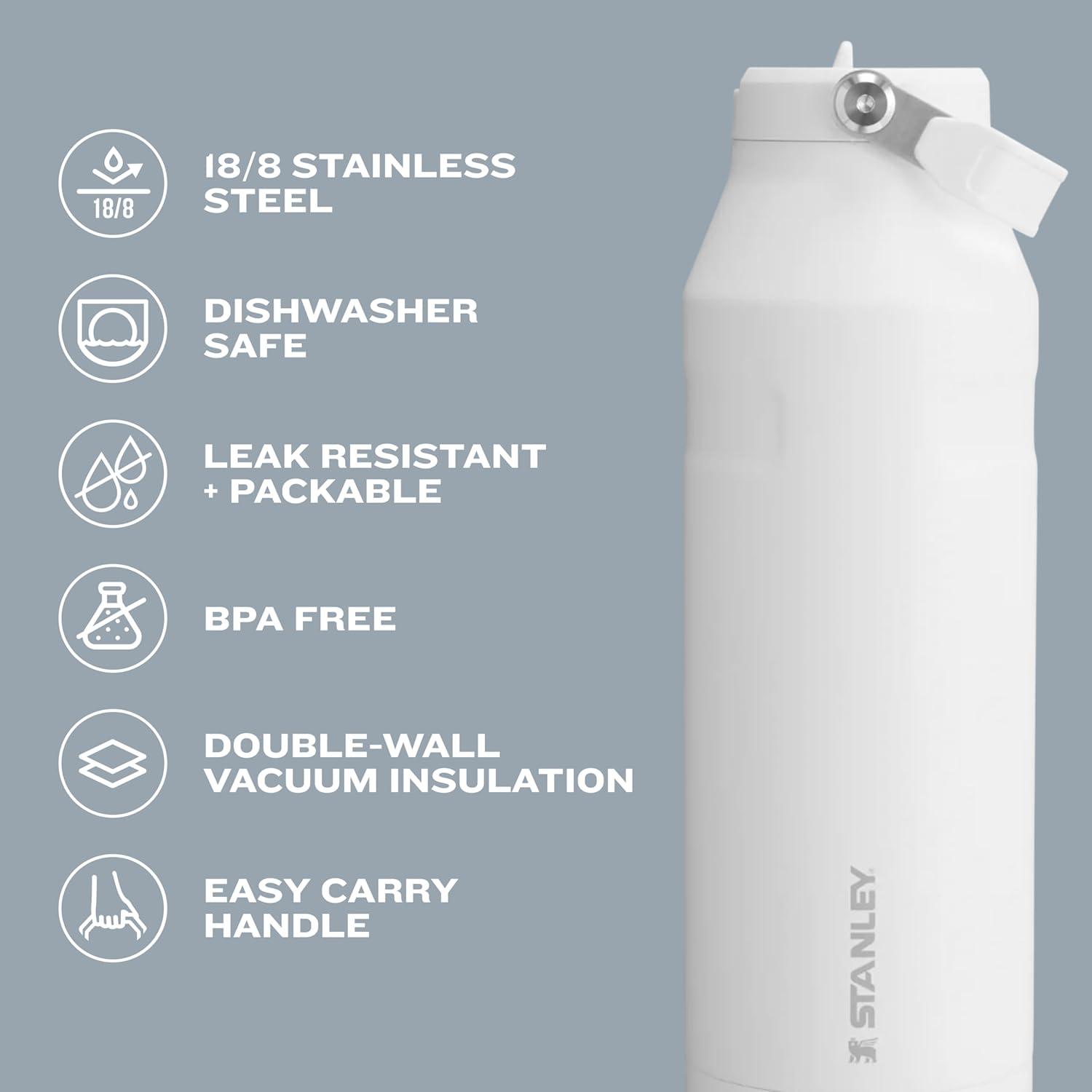 Stanley 24oz IceFlow Aerolight Stainless Steel Water Bottle with Flip Straw 2.0 - Frost: Portable Drinkware, Plastic Lid