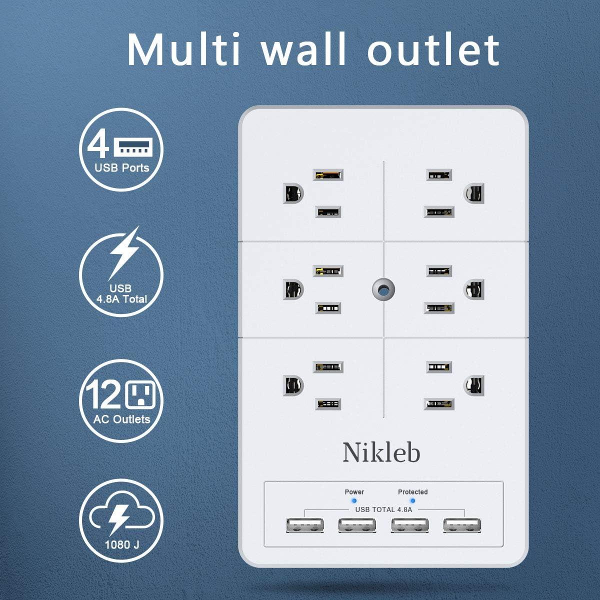 White 16-Outlet Surge Protector Wall Tap with USB Ports