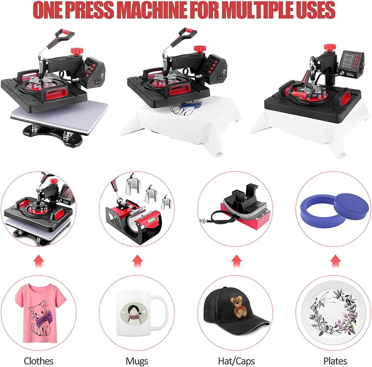 WHUBEFY Heat Press, 15x12 Inch 8 in 1 Shirt Press Multifunction Combo 360° Swing Away Digital Printing Heat Transfer Sublimation Machine Vinyl Heat Press Machine for T Shirts, Cap, Mug, Plate, DIY